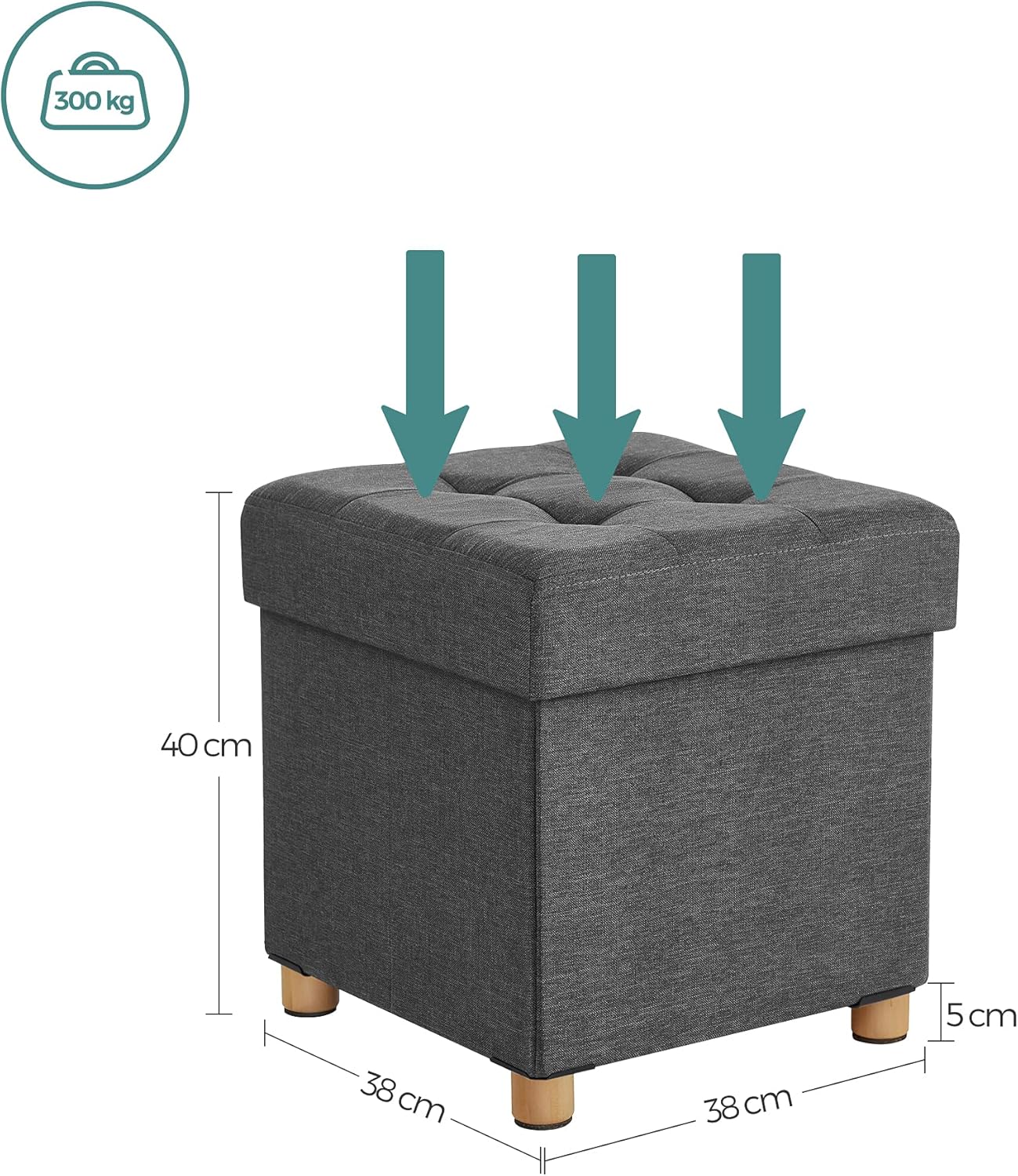 SONGMICS - tabouret pliable 38x38x40cm, rangement, 300kg - LSF14GYZ