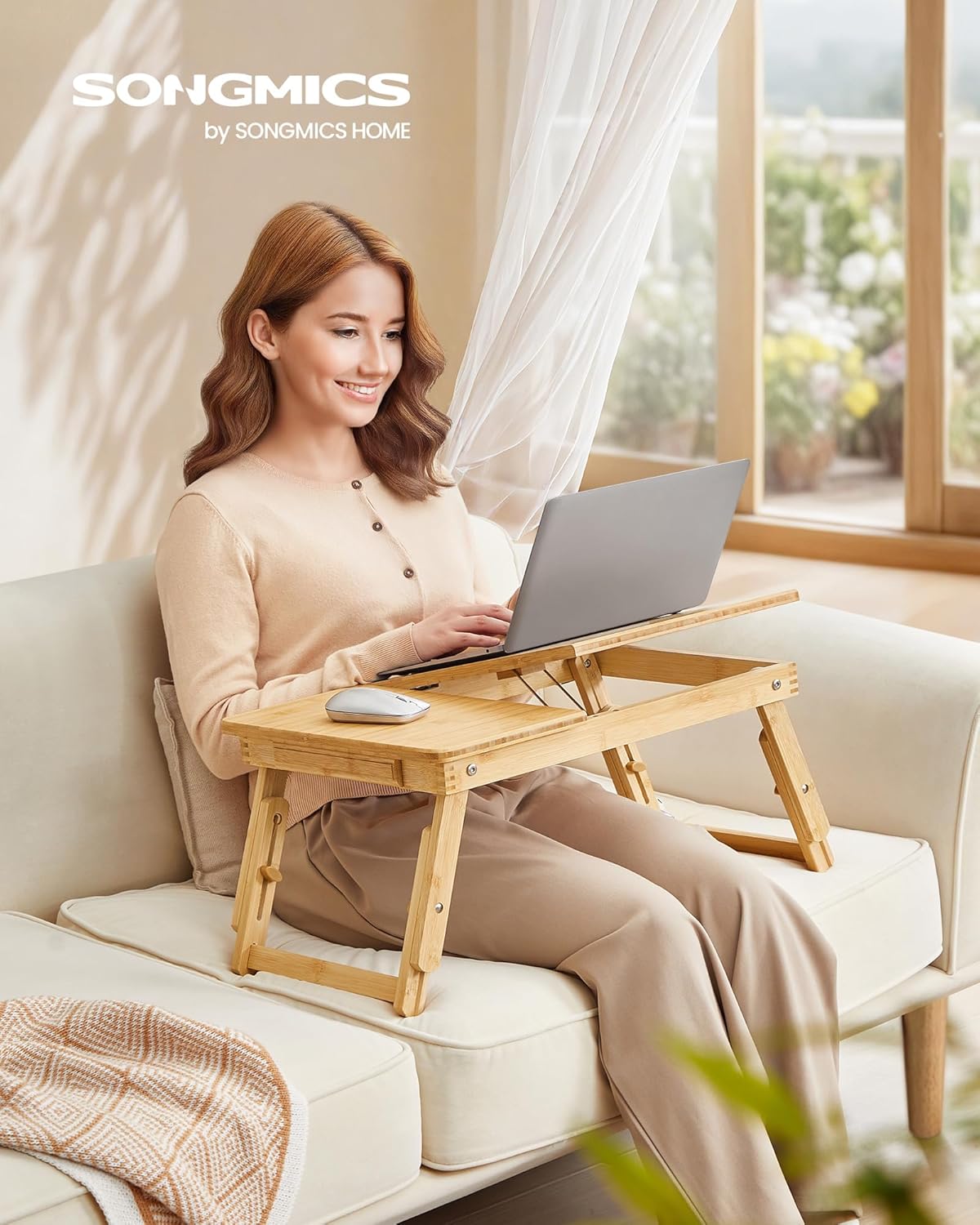 SONGMICS - table de lit réglable, bambou, 15,6