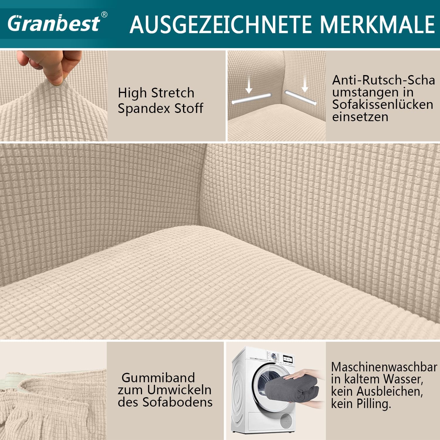 Granbest - housse de canapé jacquard 4 places - beige - protection animaux