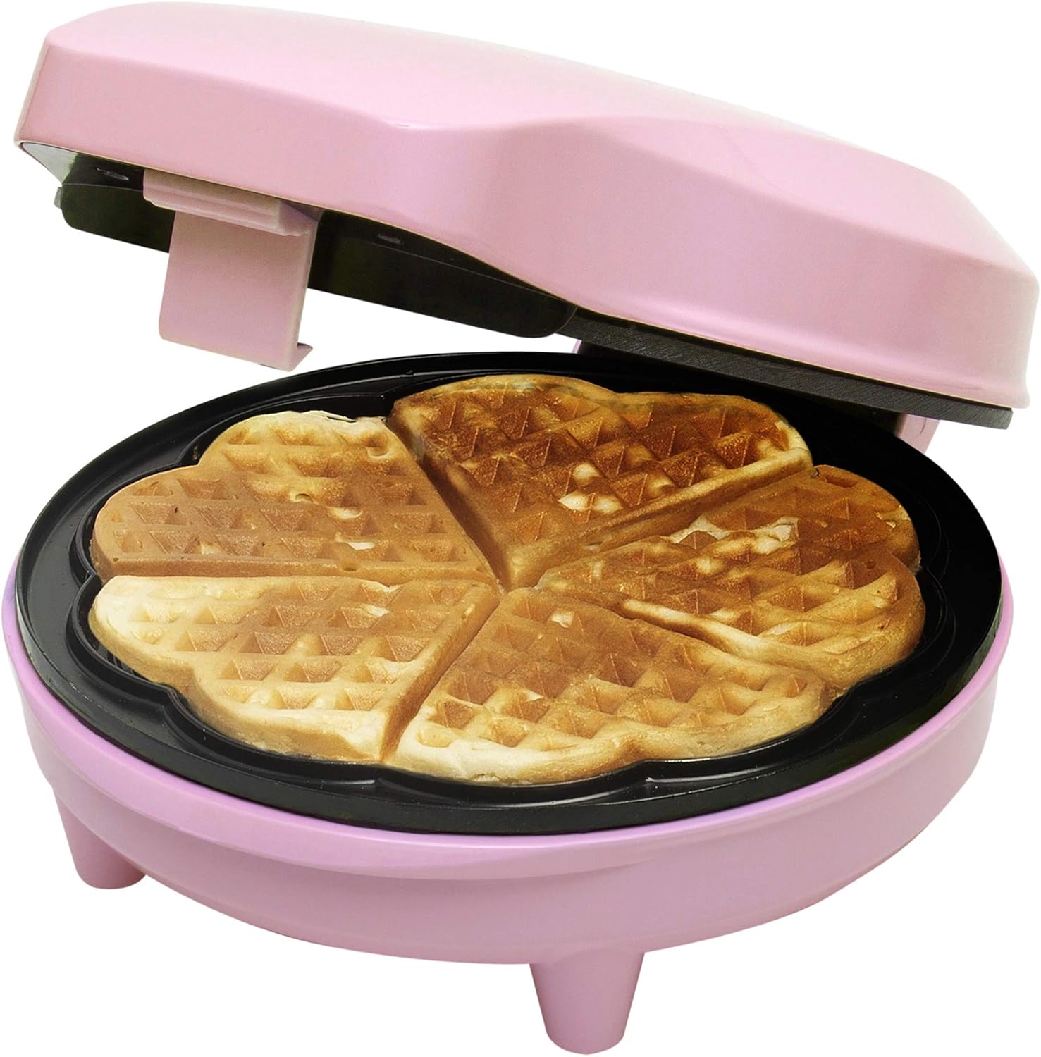 Bestron - Gaufrier rétro cœur, 700W, antiadhésif, rose, compact