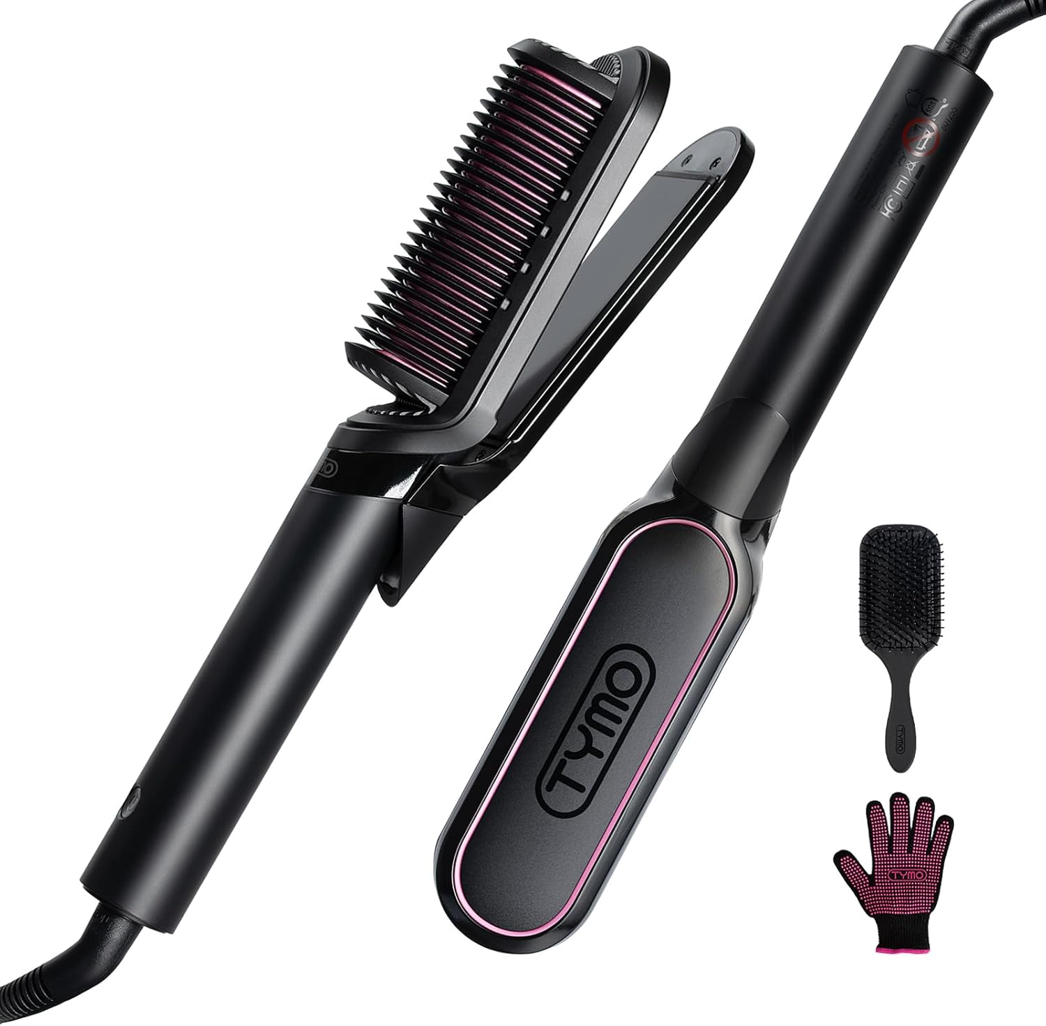 TYMO - Lisseur 2 en 1 - Brosse ionique, anti-brûlure, rapide
