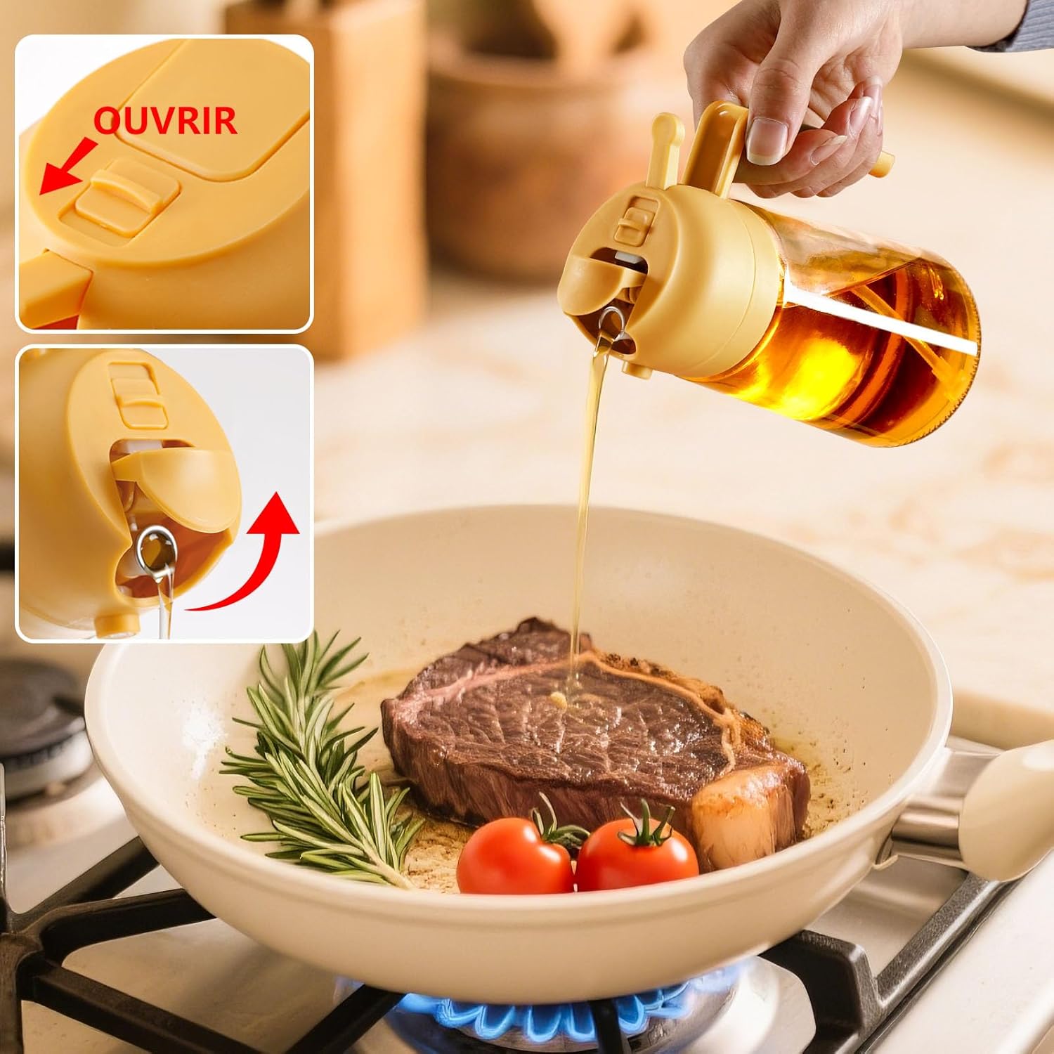 Spray huile cuisine - 470ml - olive, distributeur, jaune