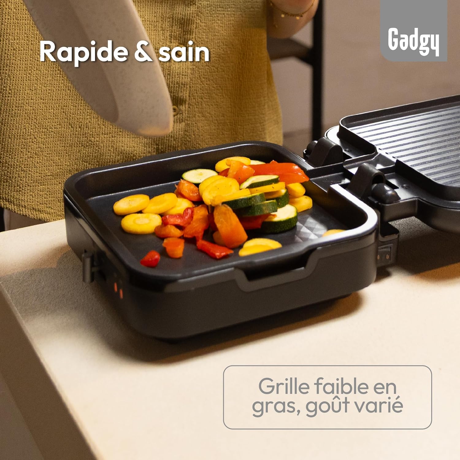 Gadgy - Gril de contact 2 en 1, 1400W, plaques amovibles, température réglable