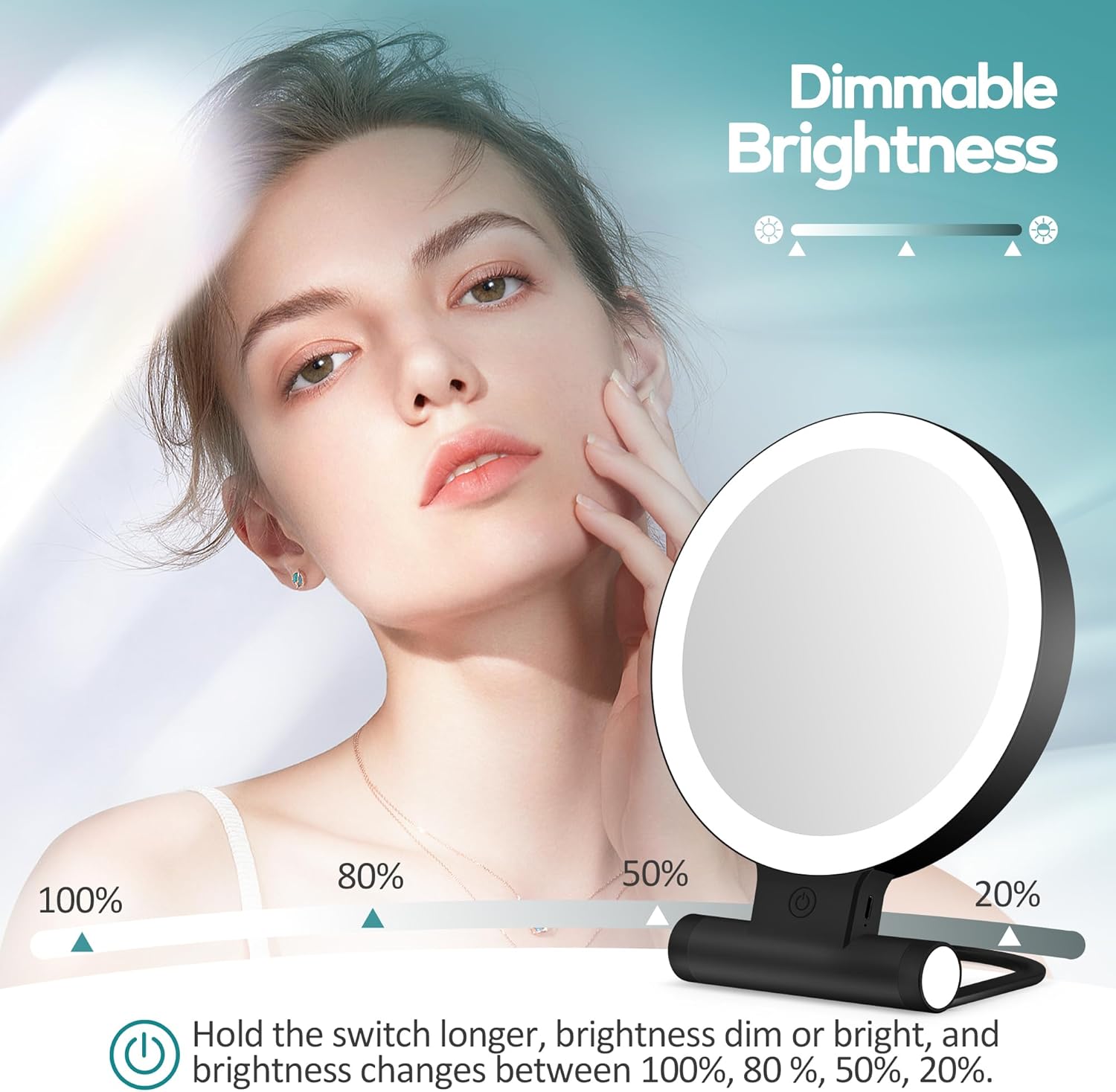 B Beauty Planet - miroir grossissant double face, 1x/30x, 2000mAh, LED, 3 couleurs, pince à épiler, compact