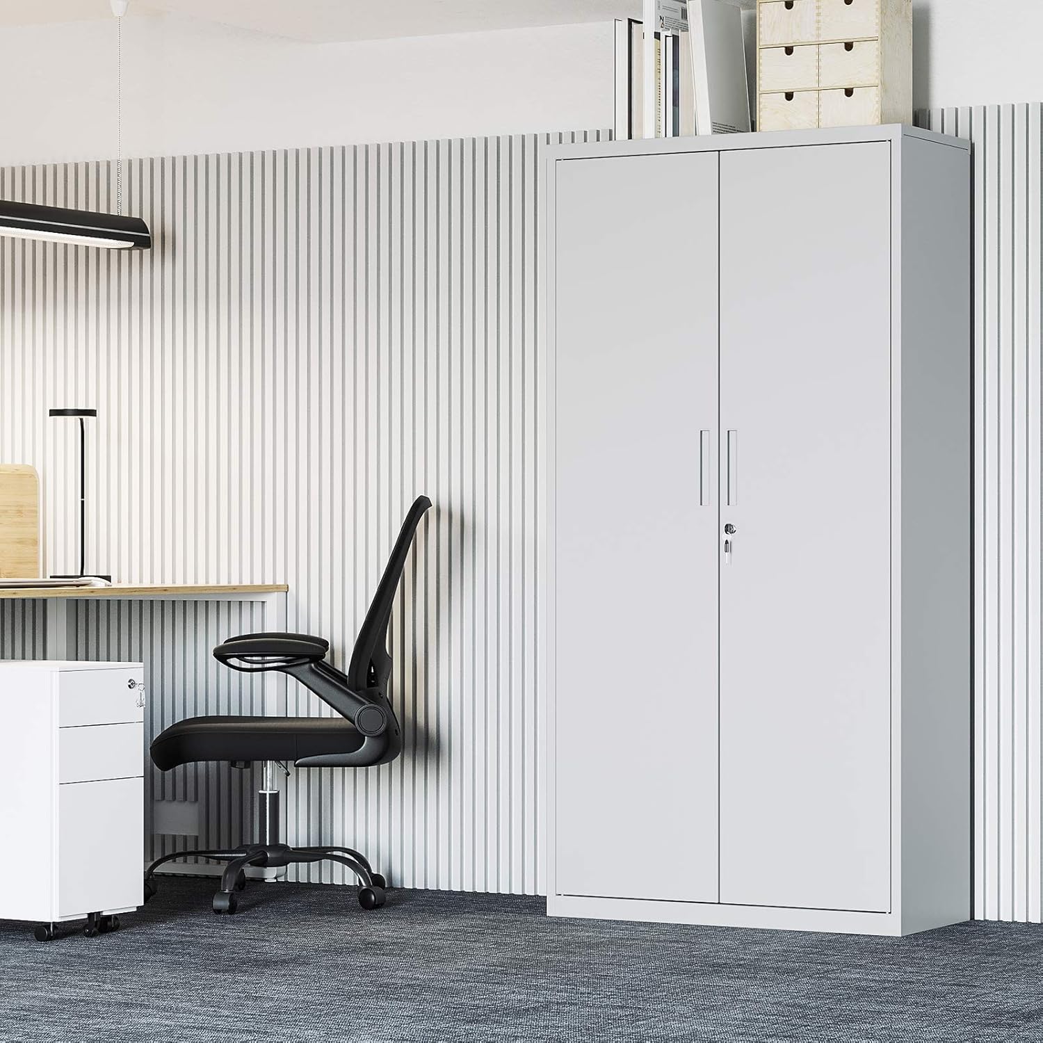 SONGMICS - meuble de rangement bureau acier 40x80x180cm, 5 niveaux, portes doubles, serrure, OMC015G01