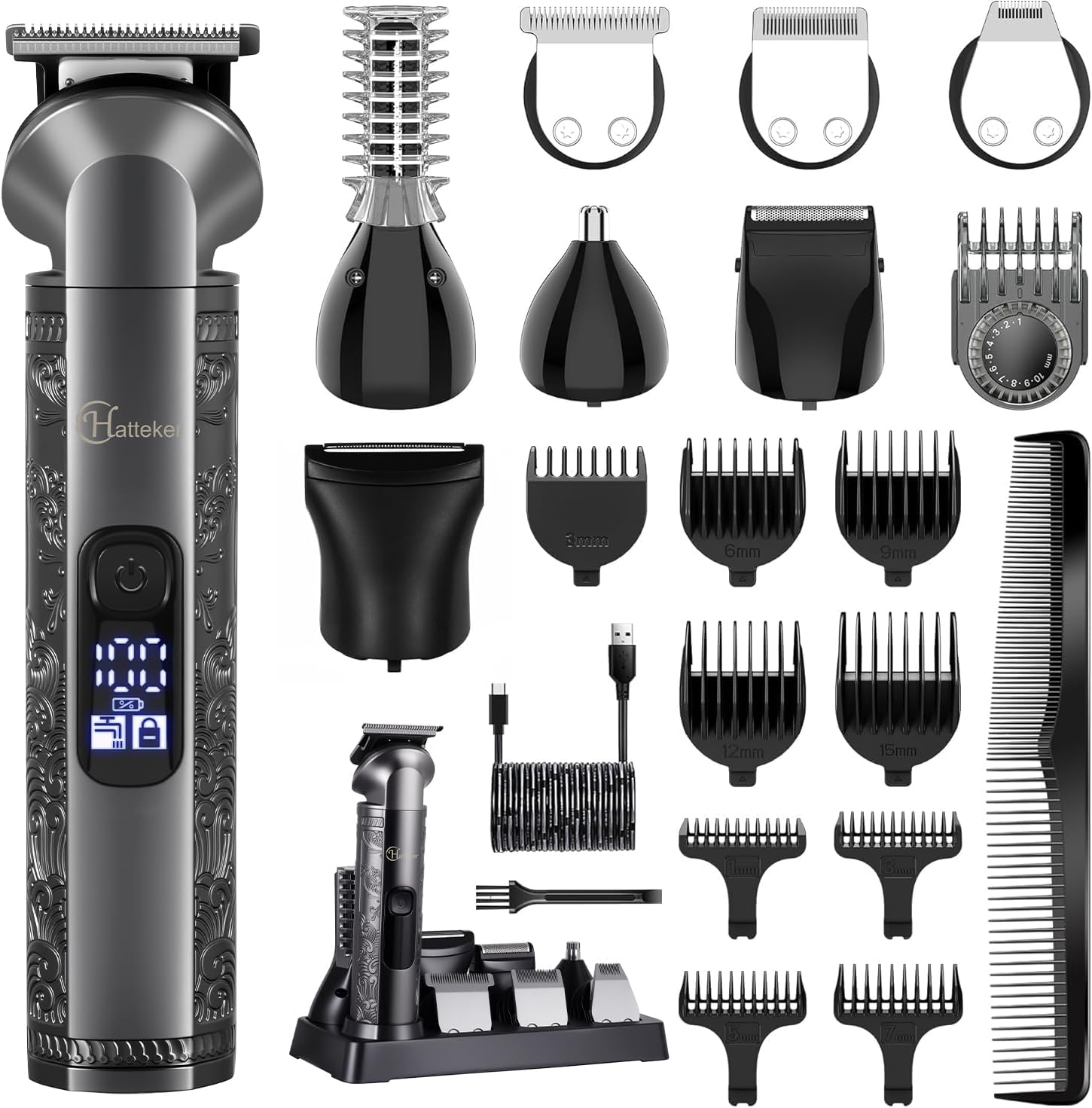 Hatteker - tondeuse barbe sans fil, compacte, autonomie 609G