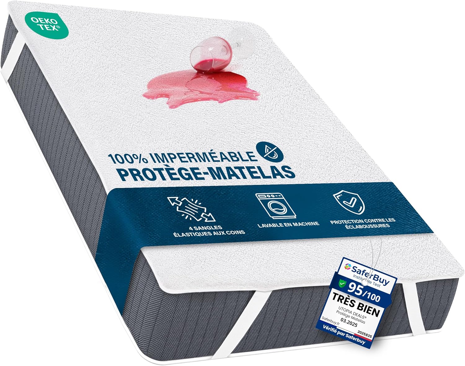 Utopia Bedding - Protège-matelas série Oeko-TEX - 150x190 cm - imperméable, 4 coins élastiques, respirant