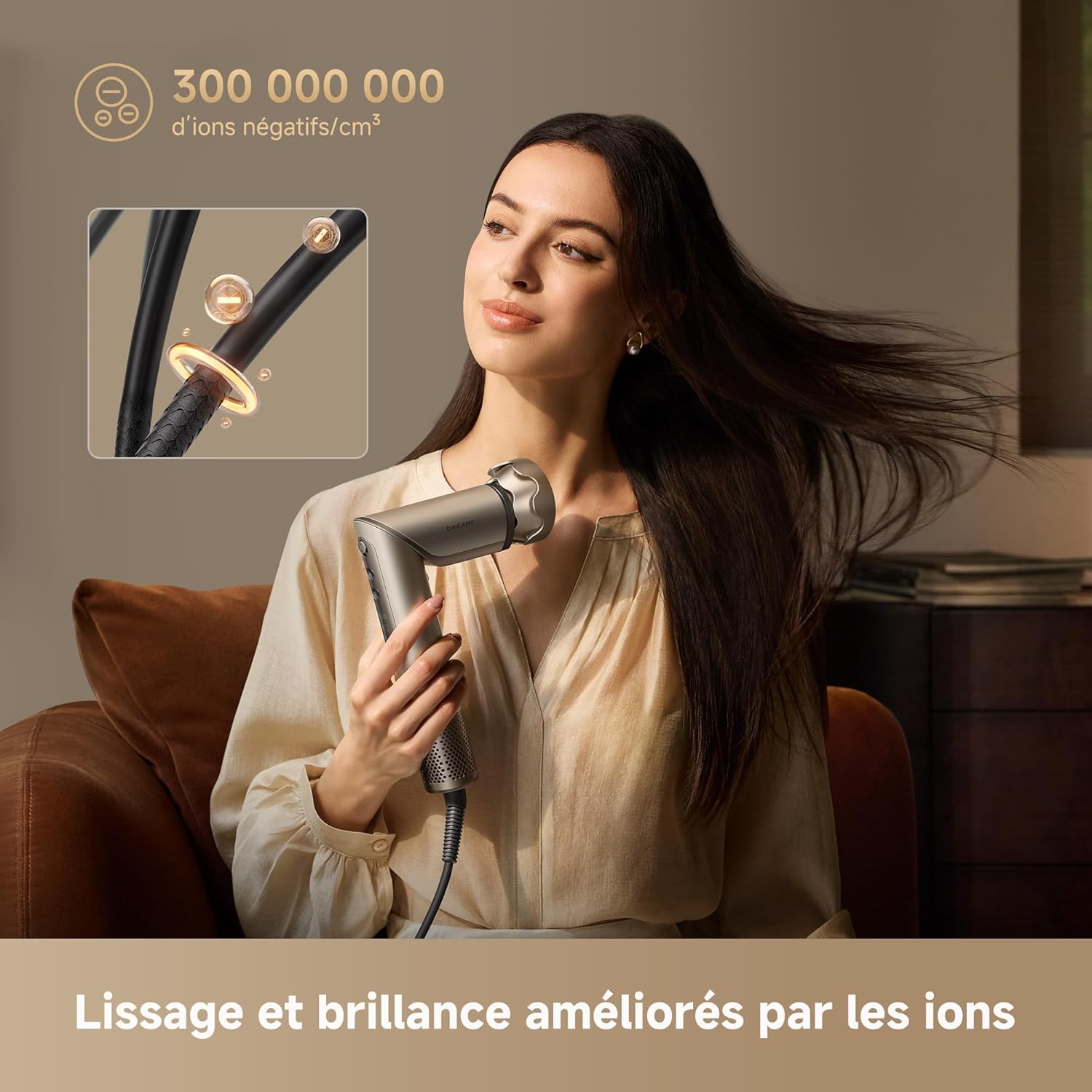 Dreame - Dazzle - sèche-cheveux compact - moteur 110000 tr/min, ions négatifs, 5 embouts