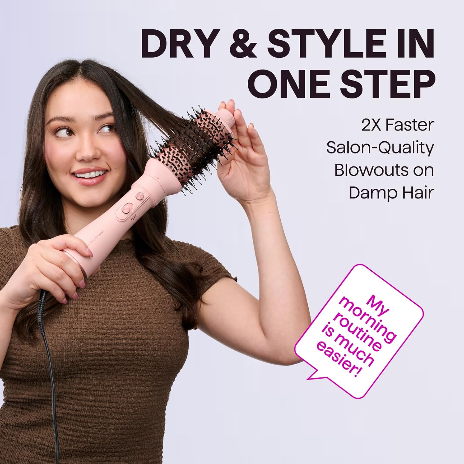 wavytalk - Ensemble brosses sèche-cheveux rose - multi-accessoires, coiffage volumisant