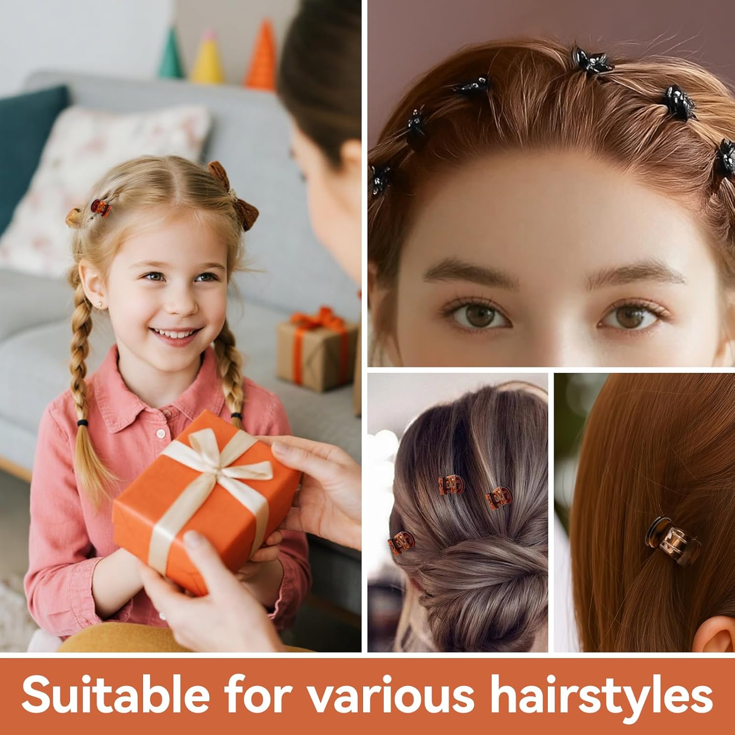 Petites pinces à cheveux - lot de 24 - antidérapantes, étui inclus, noir et marron