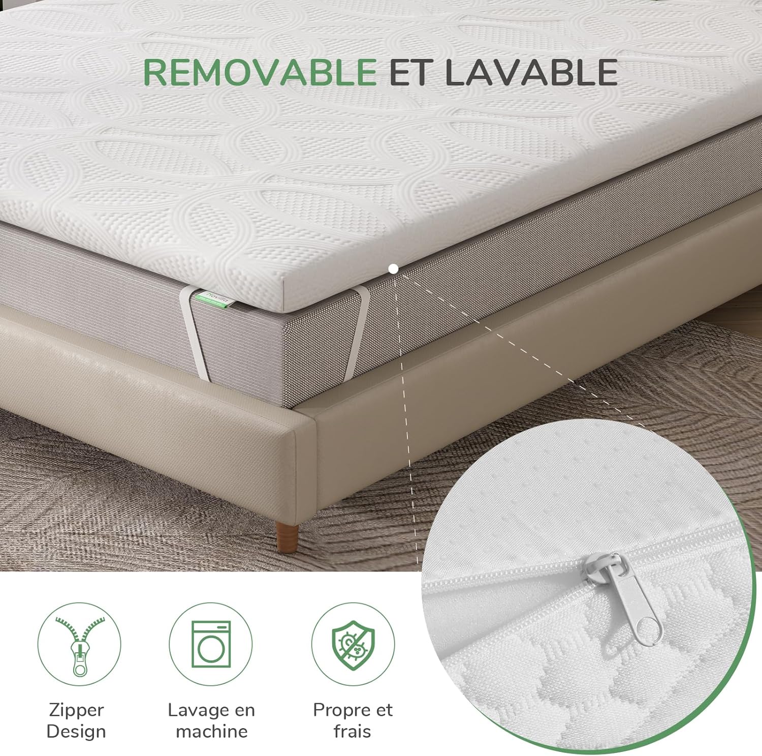 Novilla - surmatelas mémoire de forme 160x200 cm, 7,5 cm, housse lavable