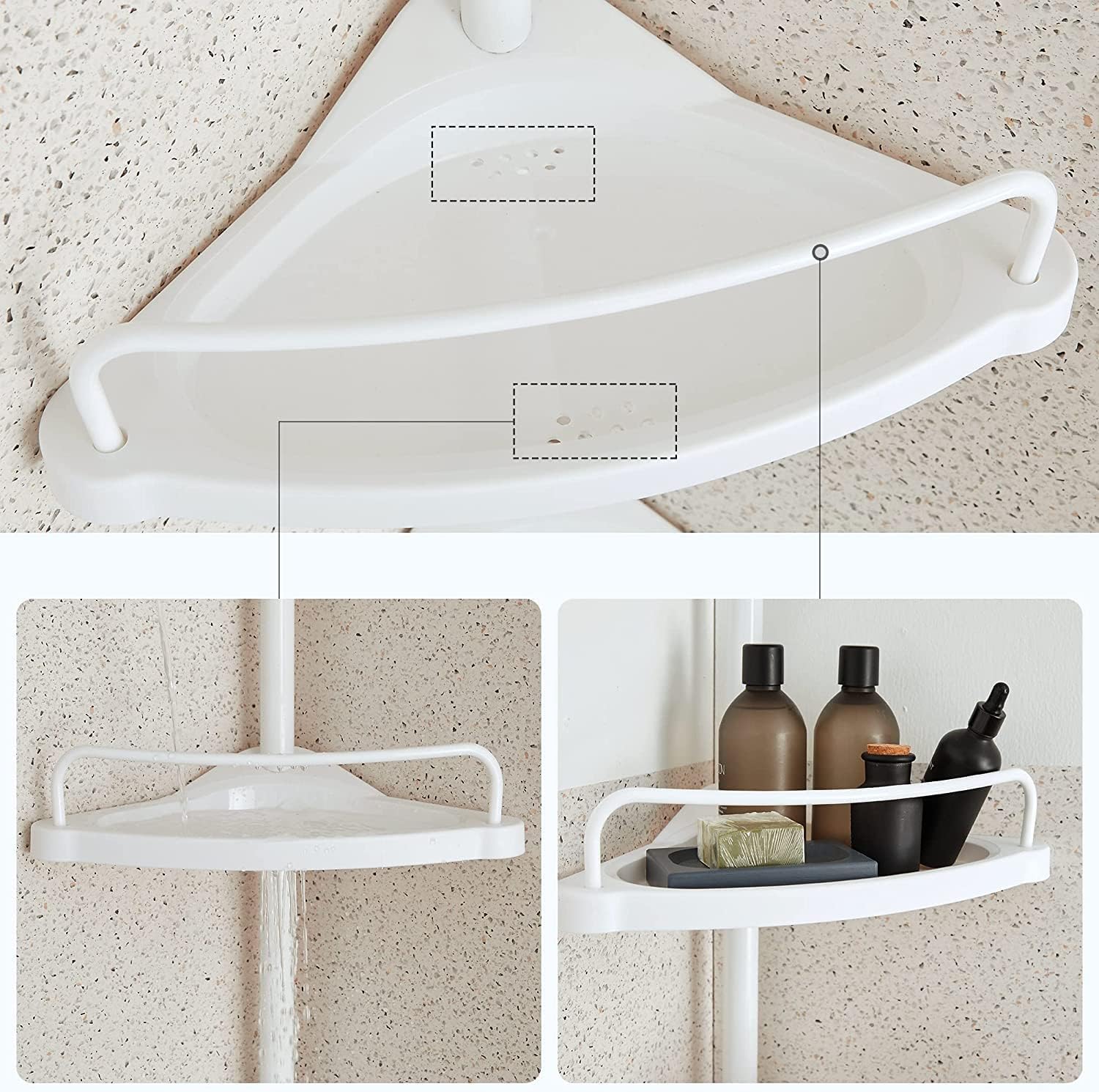 SONGMICS - étagère d'angle télescopique 85-305 cm - 4 niveaux, hauteur réglable, salle de bain BCB001A