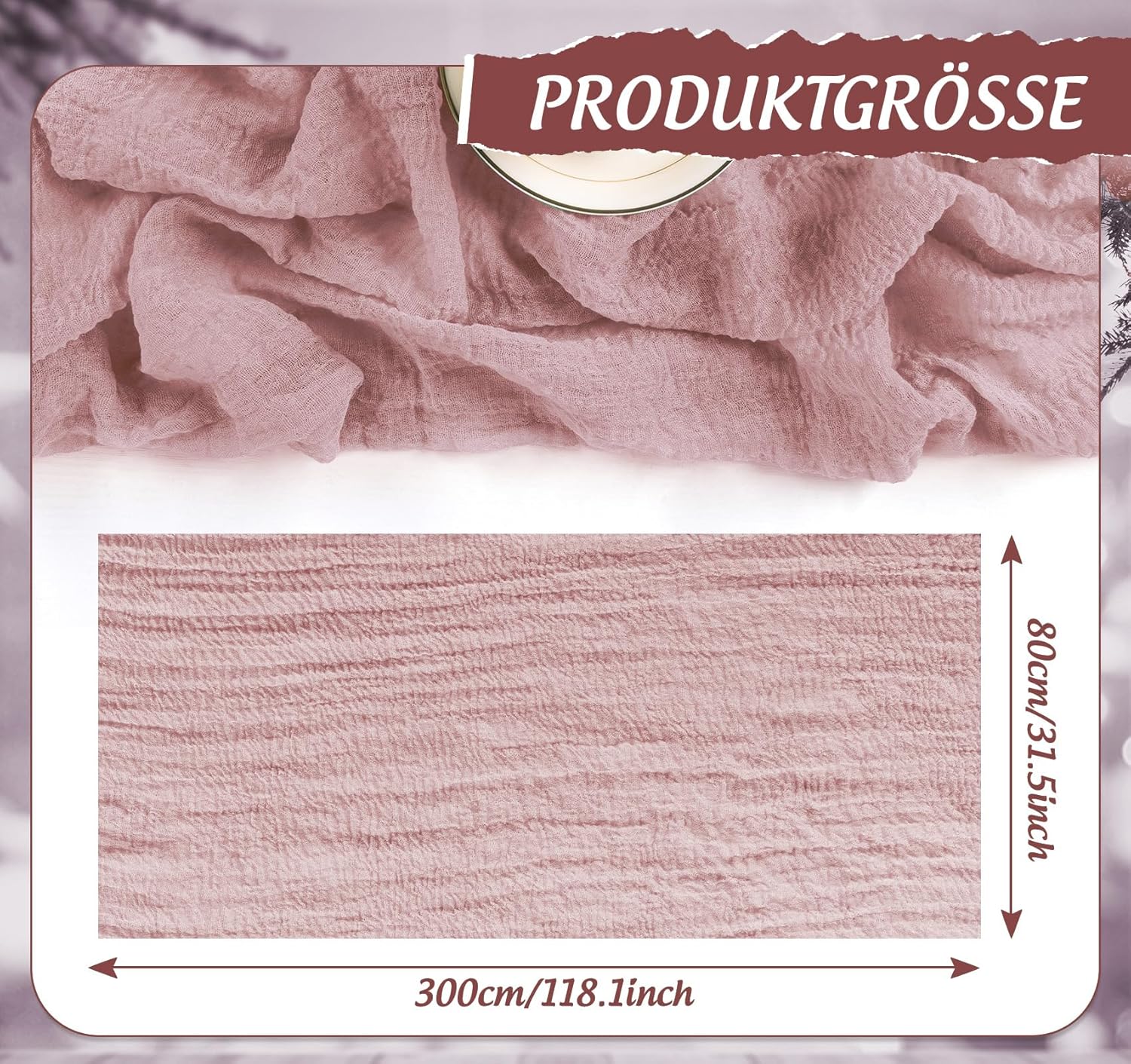 Chemin de table - étamine, 80x300cm, rose pâle, style bohème, synthétique