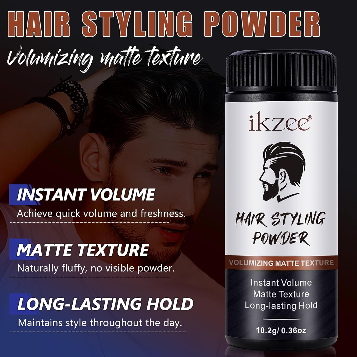 Poudre coiffante homme - texture mate, volume, tenue longue durée