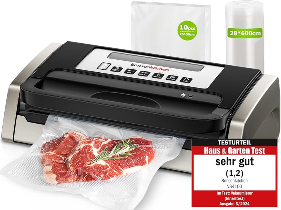 Bonsenkitchen - Machine sous vide série Globefish - compacte, silencieuse, poignée verrouillée, cutter intégré