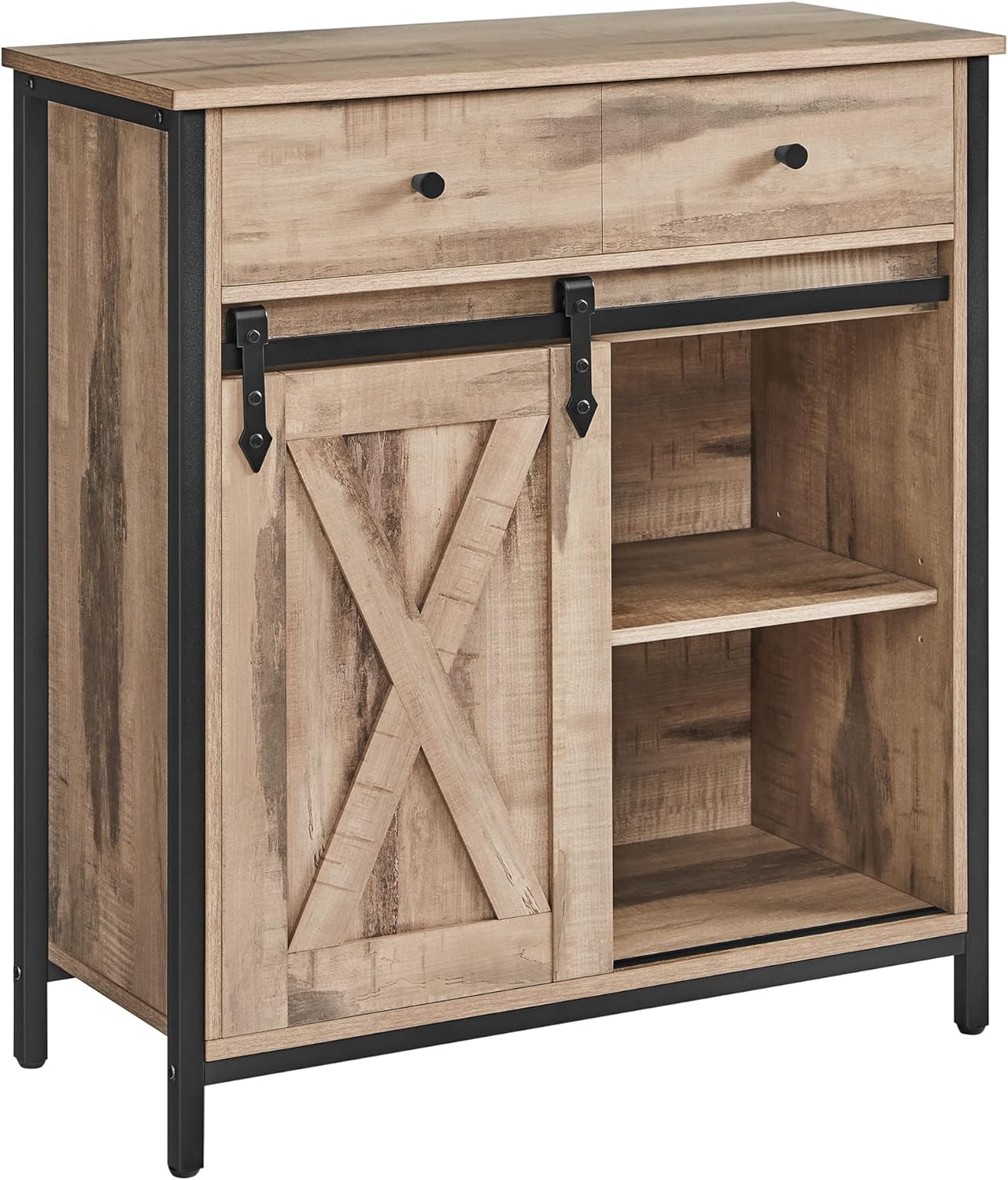 VASAGLE - buffet cuisine série LSC - 30x70x80 cm, porte coulissante, tiroirs, étagères réglables, marron/noir - LSC100B5