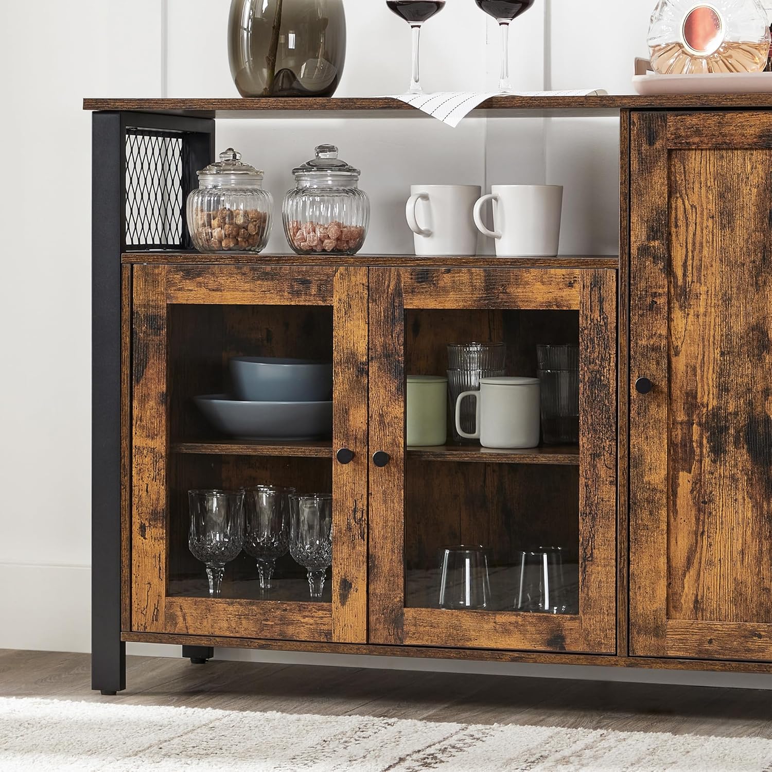 VASAGLE - Buffet de rangement rustique, 110x33x75 cm, 3 portes, LSC096B01