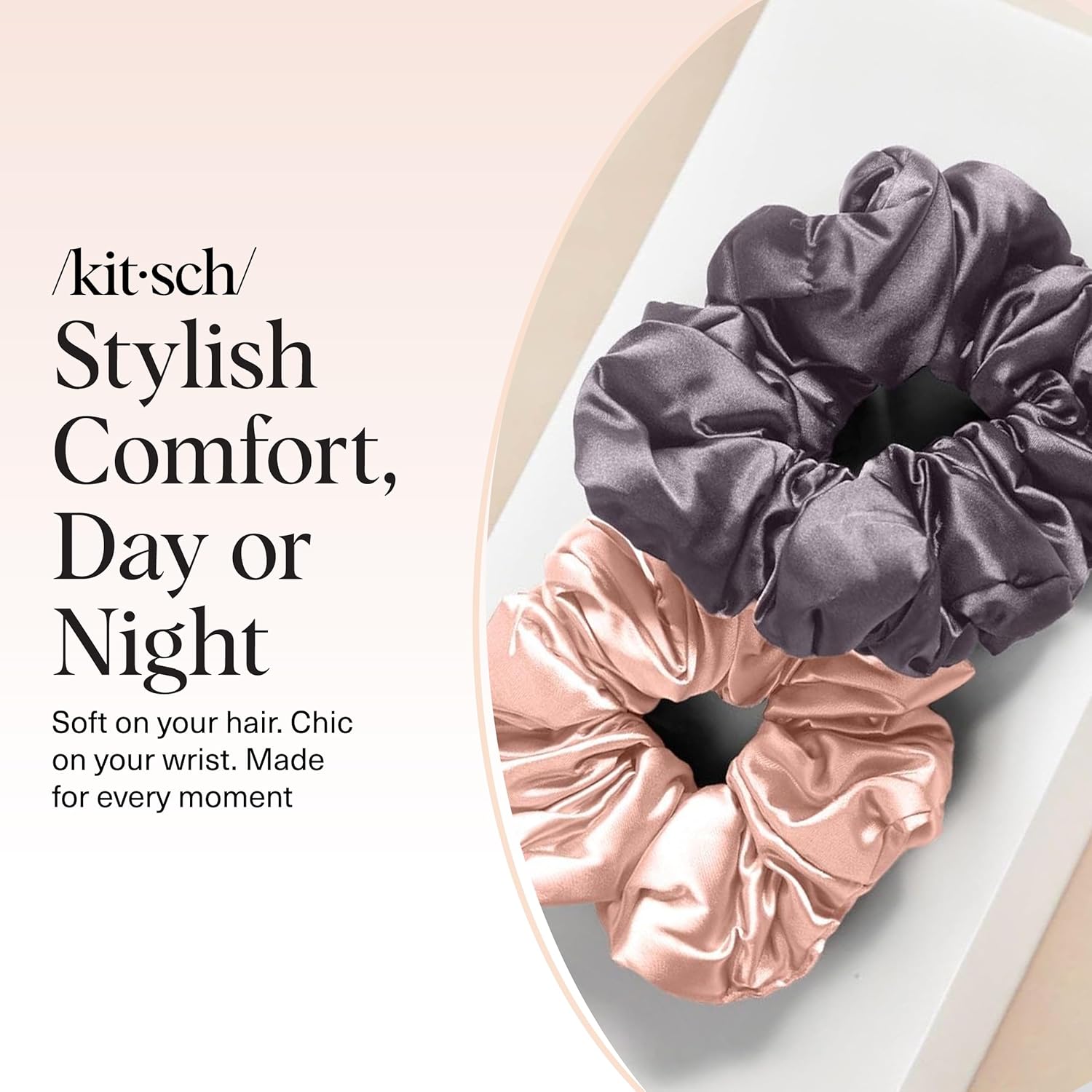 Accessoires cheveux satin - 2pcs - anti-frisottis, casse, nuit, blush/gris