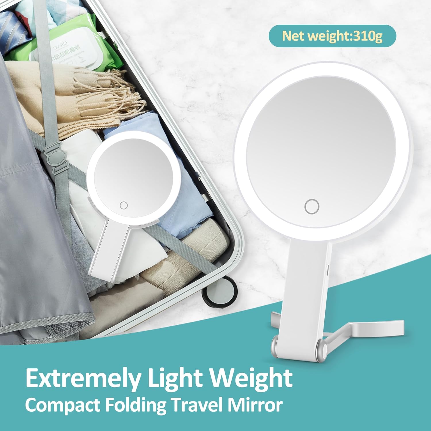 B Beauty Planet - miroir double face - compact, pliable, lumineux, 1X/30X, 2000mAh