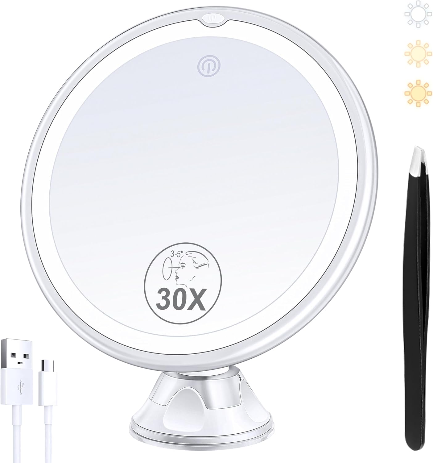 MIYADIVA - miroir grossissant 30x - 1500mAh - LED, 3 modes, ventouse, rotatif