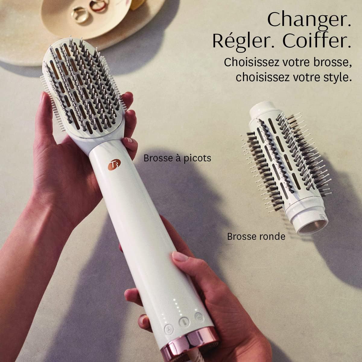 T3 - AireBrush Duo - brosse soufflante, 15 réglages chaleur/vitesse, touche air froid, optimisation volume