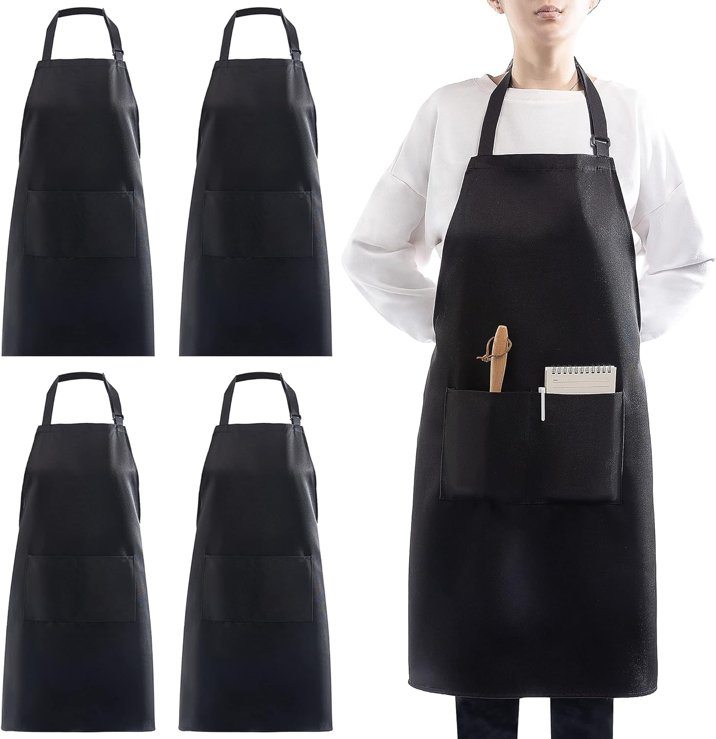atopo - tablier réglable 4 pièces - noir - 2 poches, unisexe, cuisine