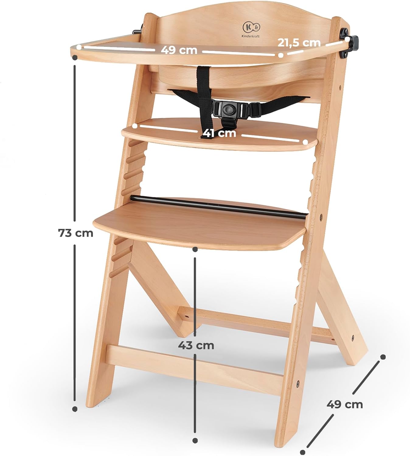 Kinderkraft - Chaise haute ENOCK - bois naturel évolutif réglable, 3 en 1