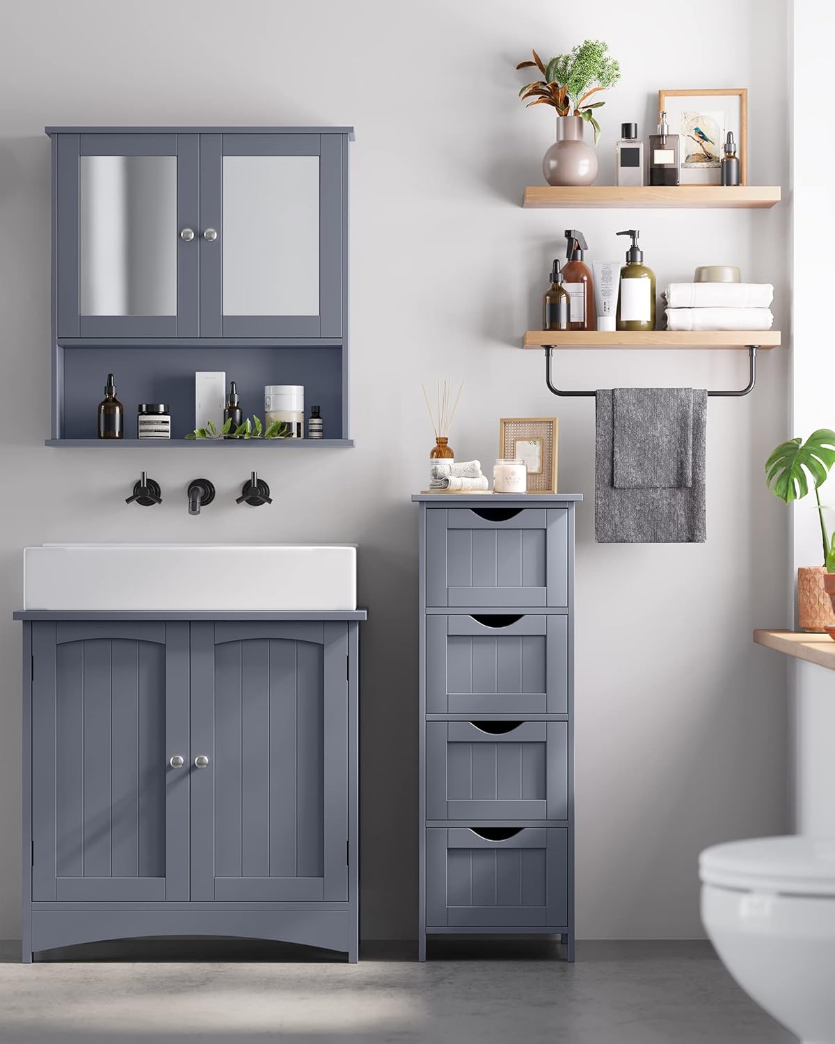 VASAGLE - armoire salle de bain moderne - 30x30x82 cm - 4 tiroirs - LHC040G01
