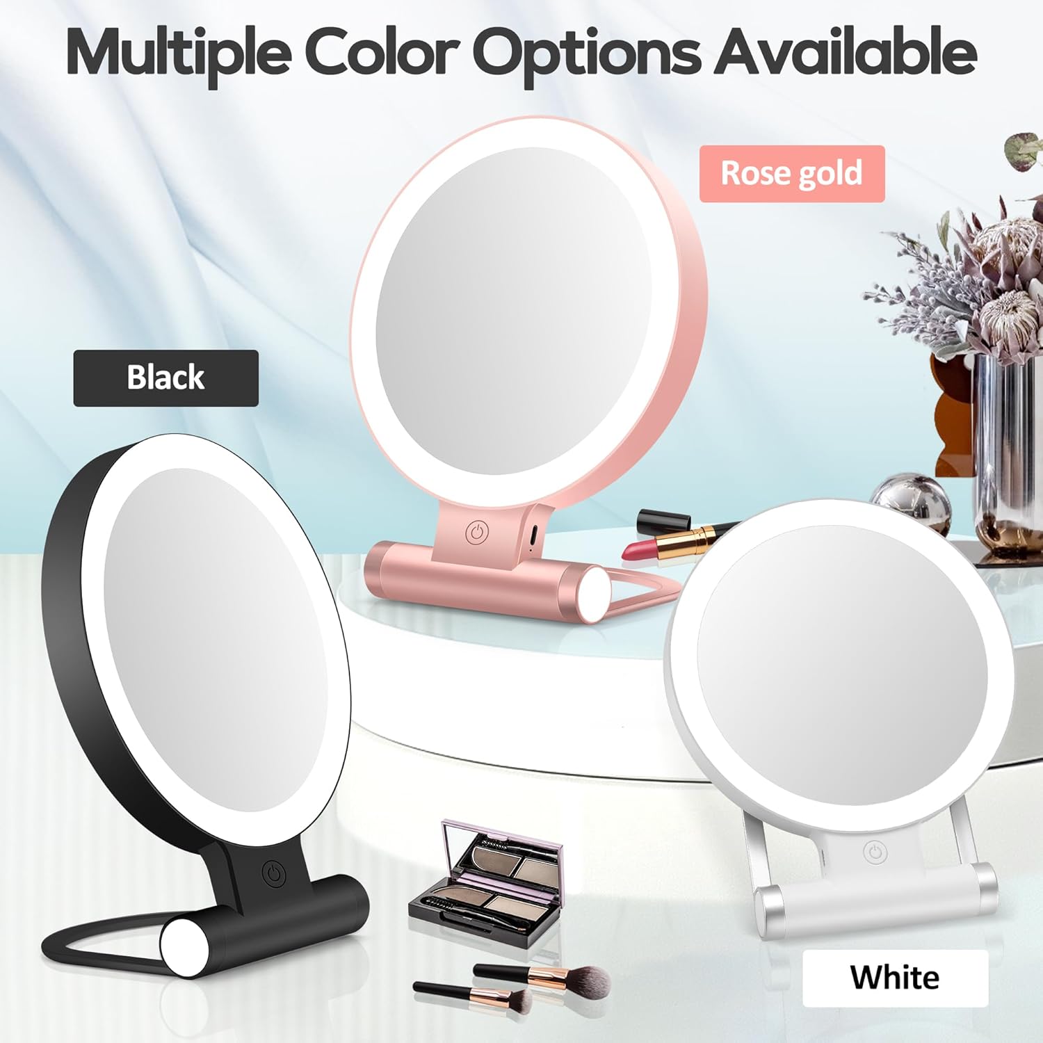 B Beauty Planet - Miroir double face compact, 1X/30X, 3 éclairages, 2000mAh, pliable