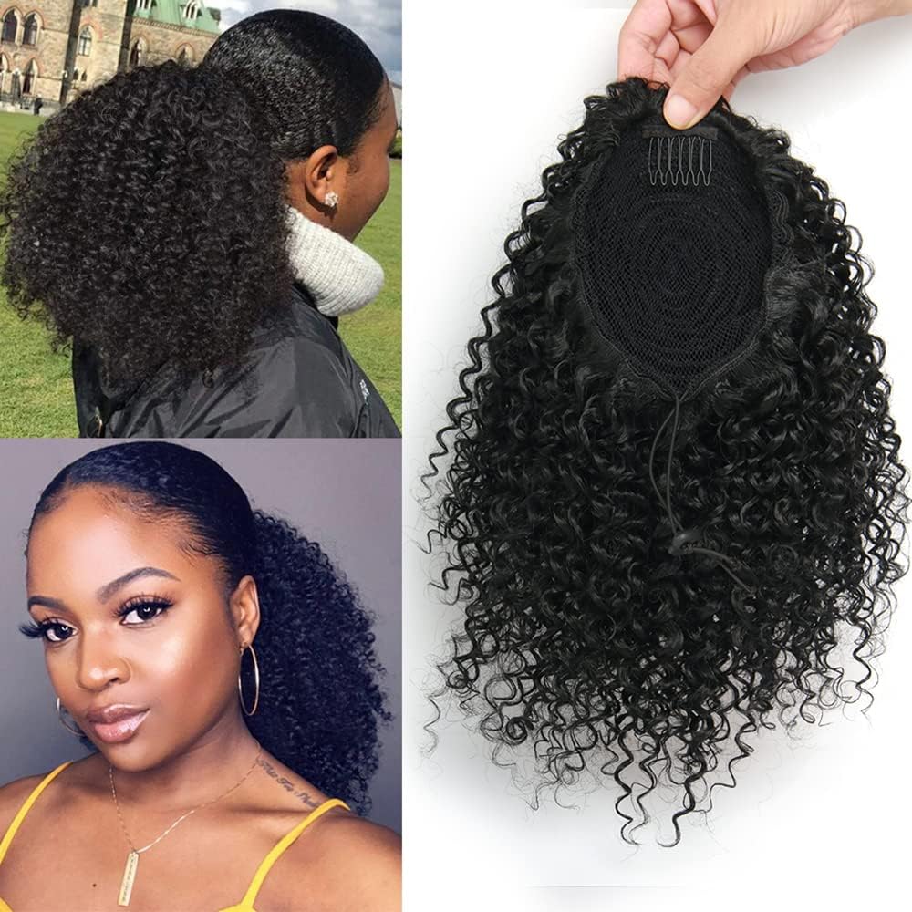 Extension queue de cheval afro-américaine, bouclée 12 pouces, cheveux courts, 1B#