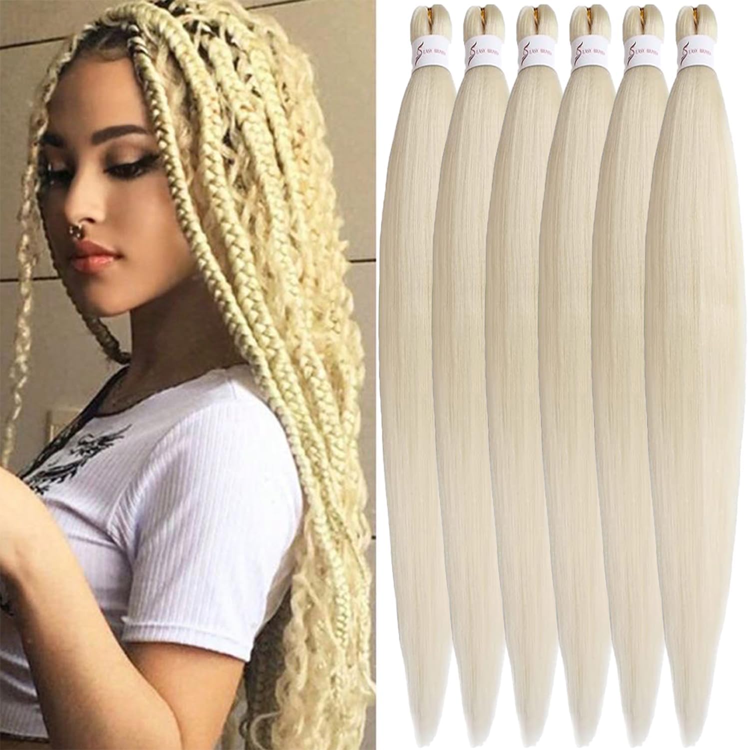 Rajout cheveux tressés - 30 pouces - blond #613, pré-étirés, 6 paquets