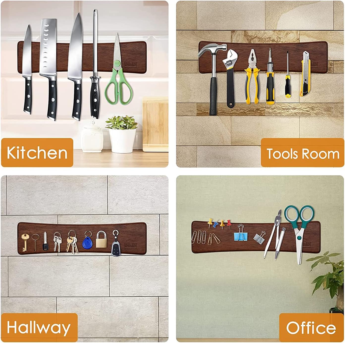 HOSHANHO - Porte-couteaux bois aimanté - 25cm - aimant puissant, rangement couteaux