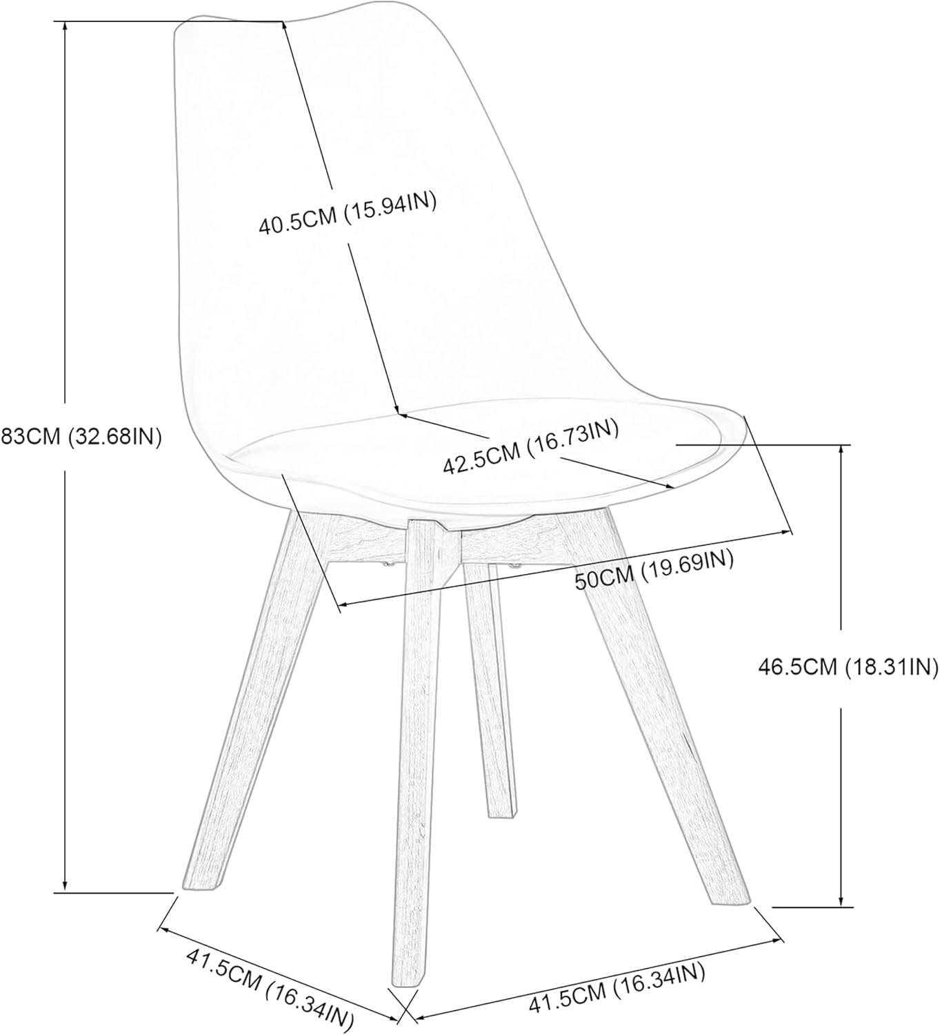 EGGREE - série scandinave - chaises 81x48x42 cm - assise rembourrée, pieds hêtre, lot de 4