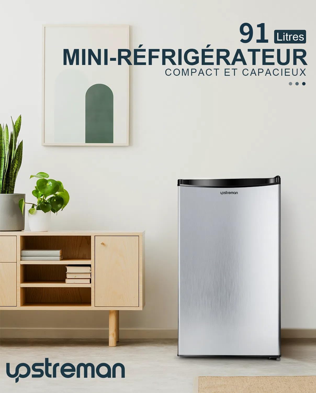 Upstreman - mini réfrigérateur 91L, congélateur, inox, thermostat réglable - BR321