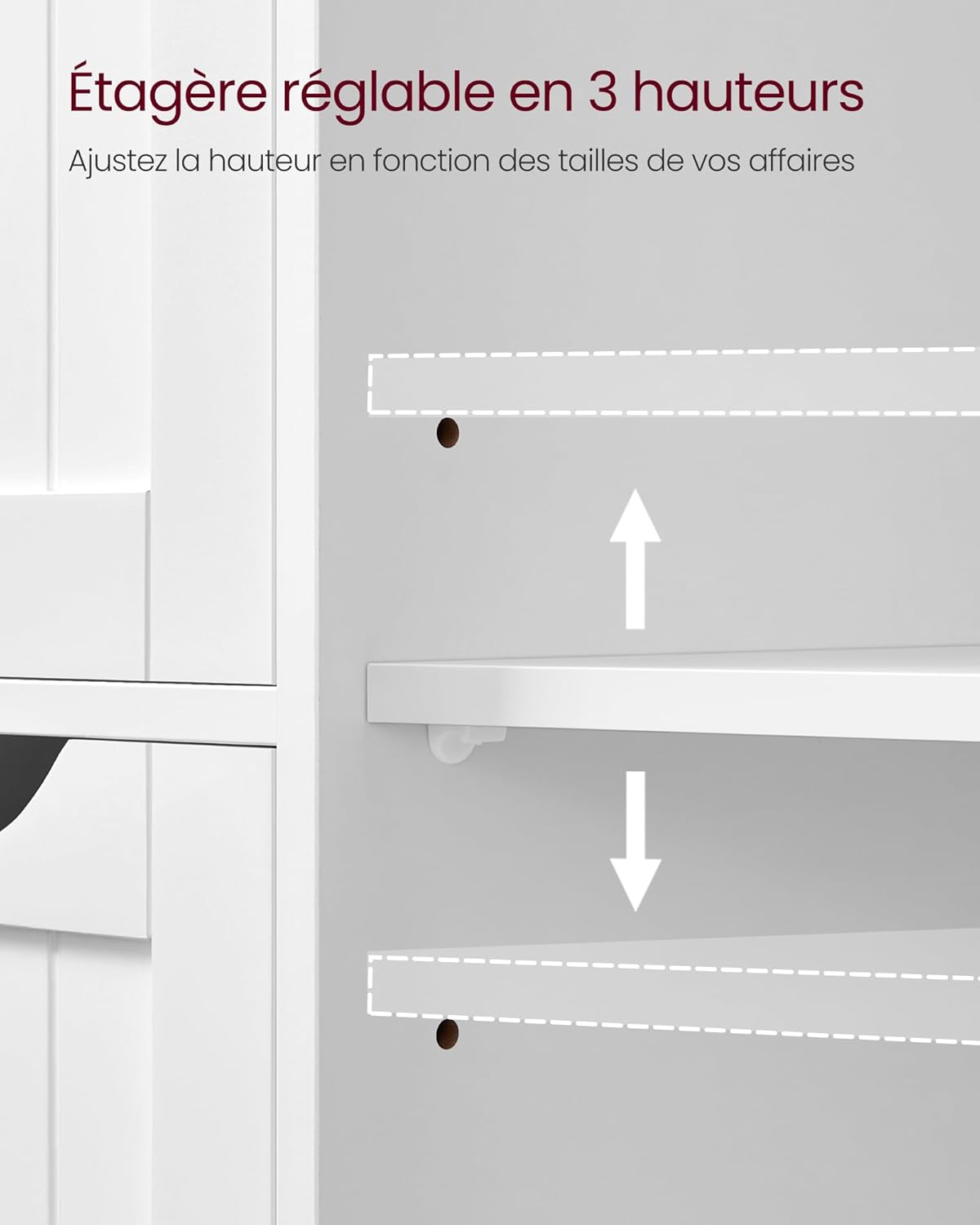 VASAGLE - meuble salle de bain rangement, 35x65x90cm, 4 tiroirs, étagère réglable LHC042W01