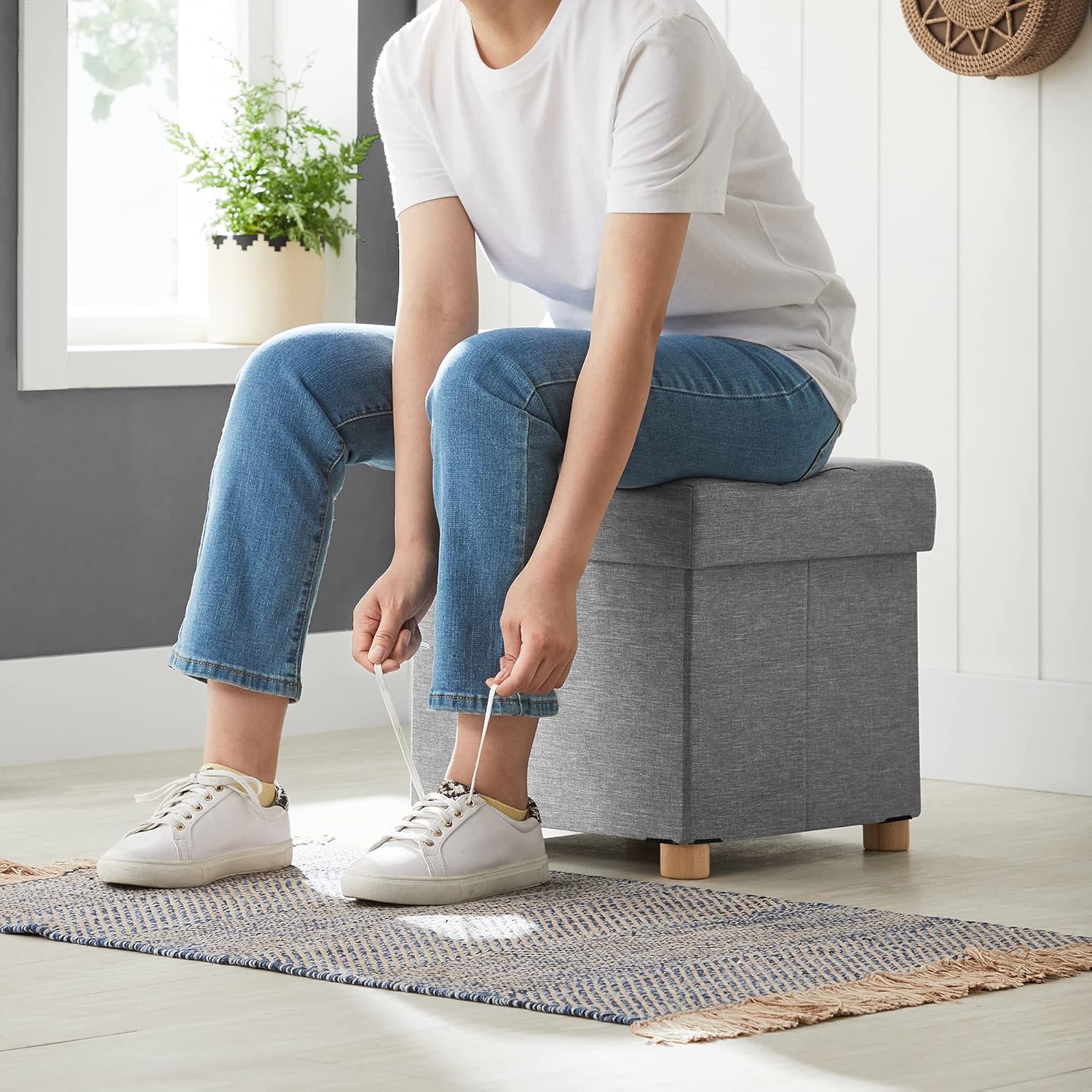 SONGMICS - pouf pliable 38x38x40 cm, rangement 300kg, LSF14GYX