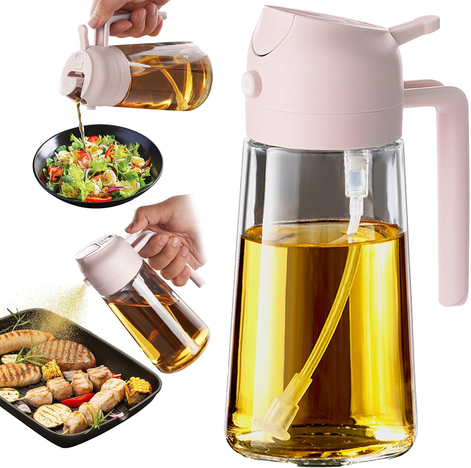 Vaporisateur huile cuisine - 470ml - 2-en-1 pour cuisson, salades, accessoires