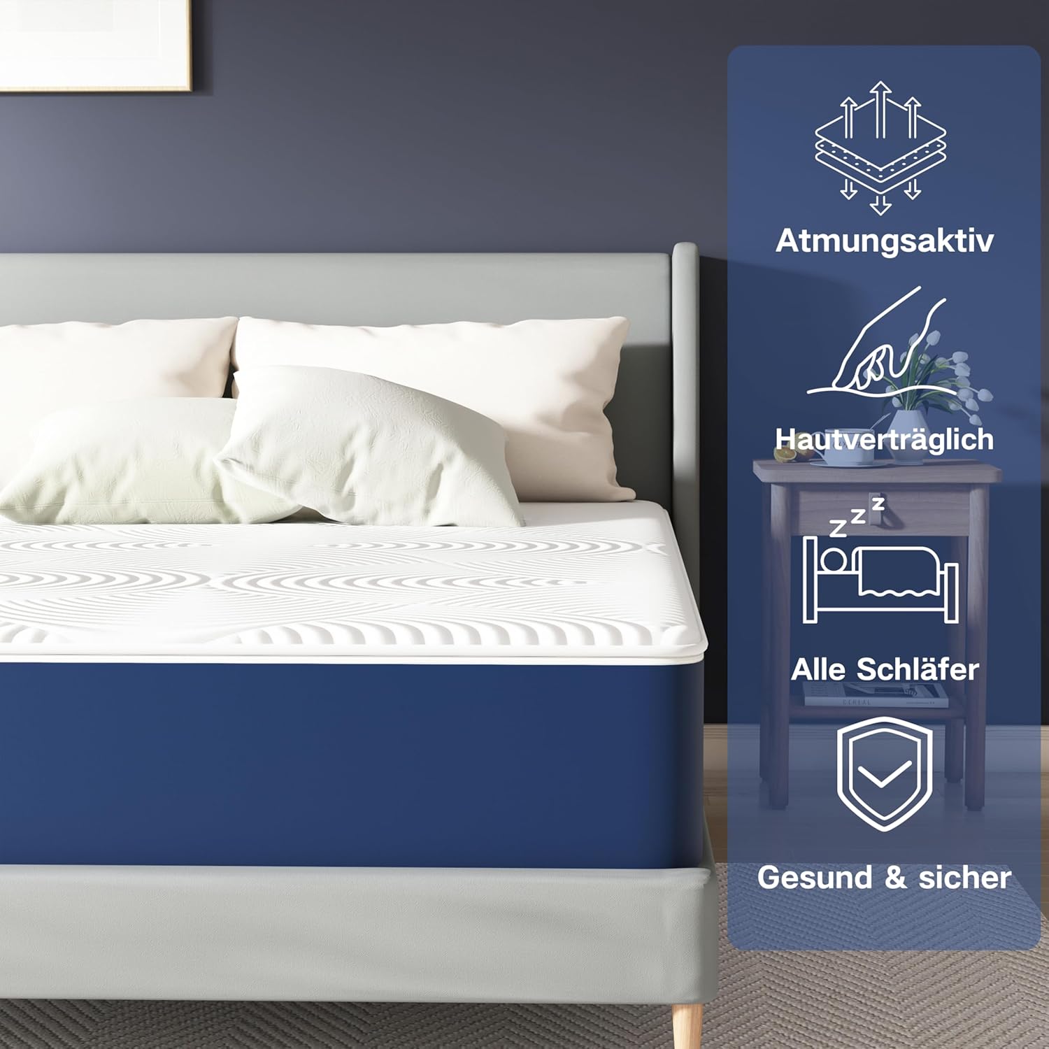 Matelas - mousse froide 7 zones H3 80x190x20 cm, housse amovible