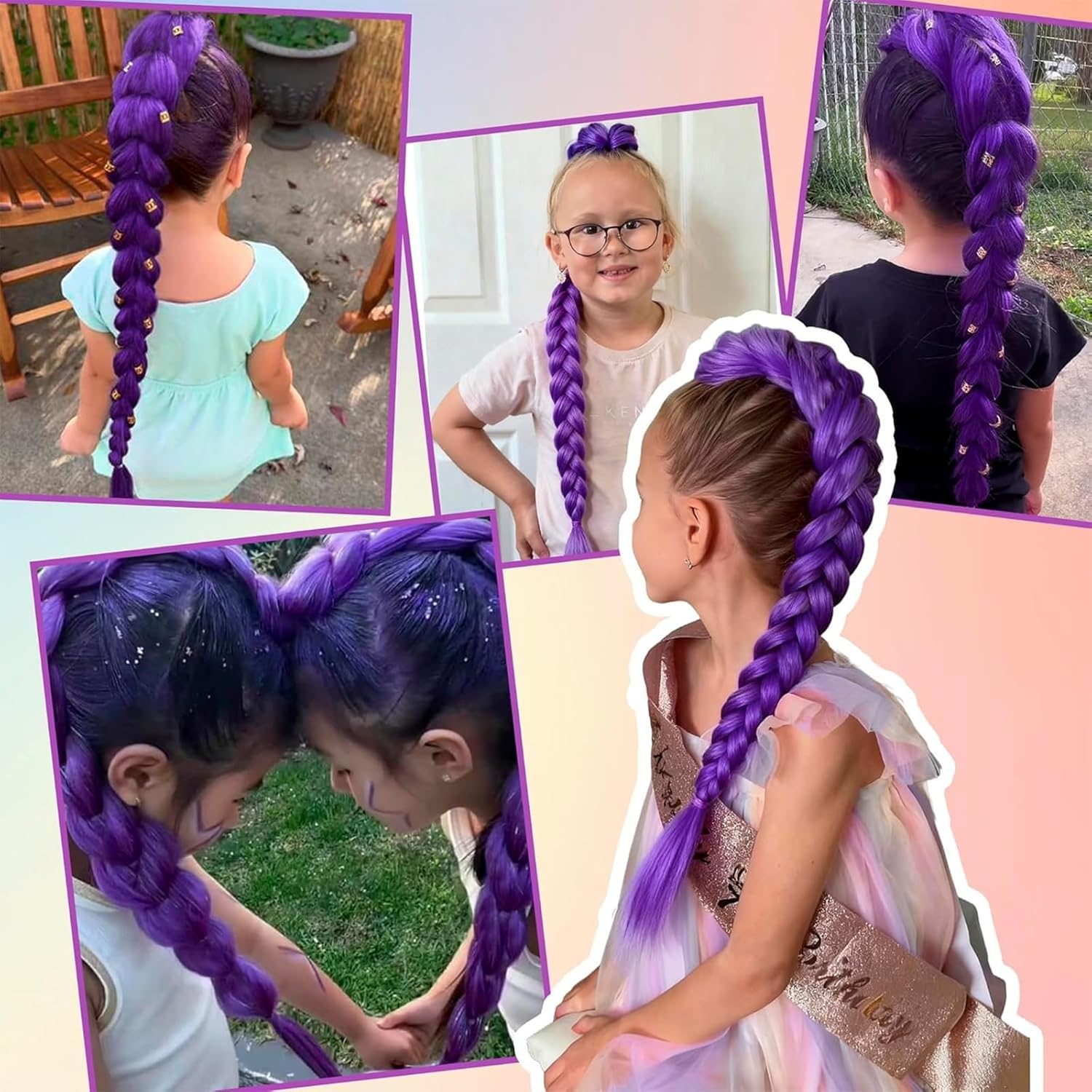 Extension cheveux synthétiques violets - 26 pouces - lot de 3x50g