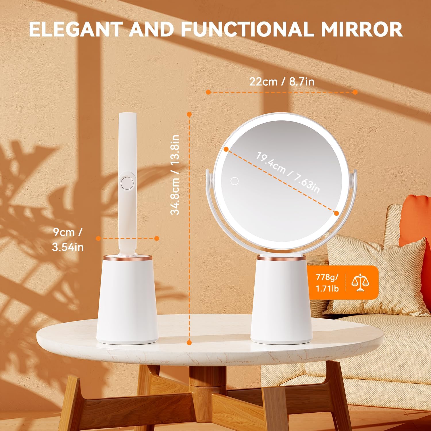 Auxmir - miroir lumineux double face - 30X/10X - 64 LED, 3 couleurs, 2000mAh, rotation 360°