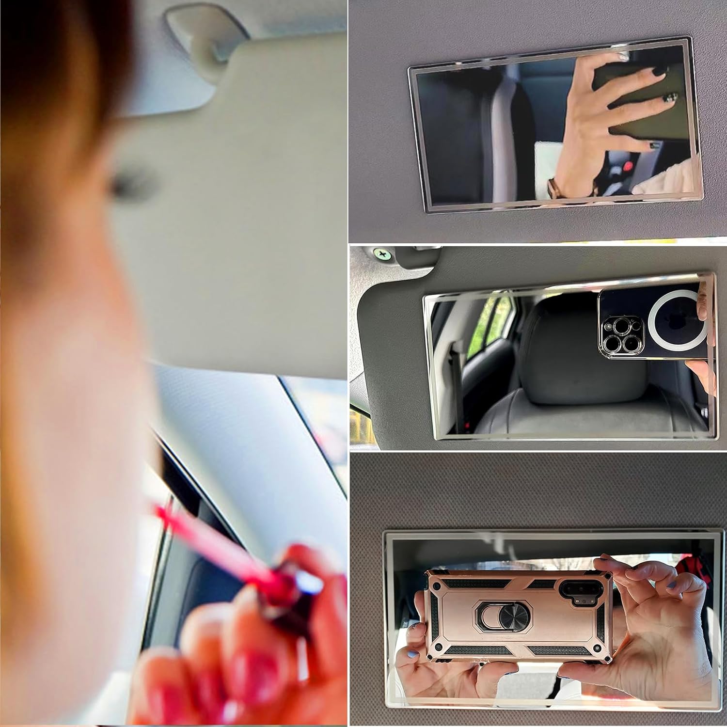 Miroir de maquillage HD auto-adhésif, inox, compact, carré, portable
