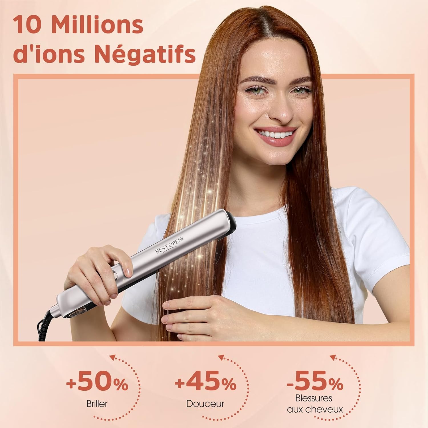 BESTOPE - PRO Lisseur 2en1 céramique, écran LCD, 120-230°C, cheveux épais