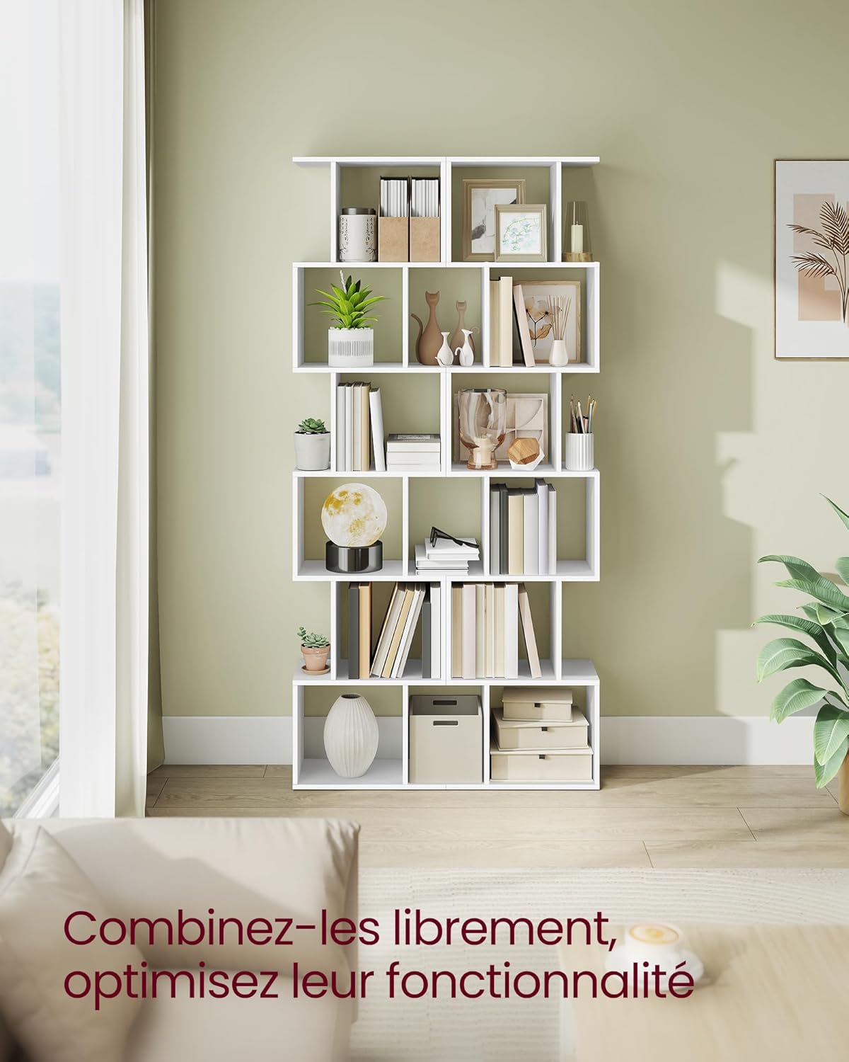 VASAGLE - bibliothèque 6 niveaux - 24x40x191 cm - rangement, blanc, LBC461W01