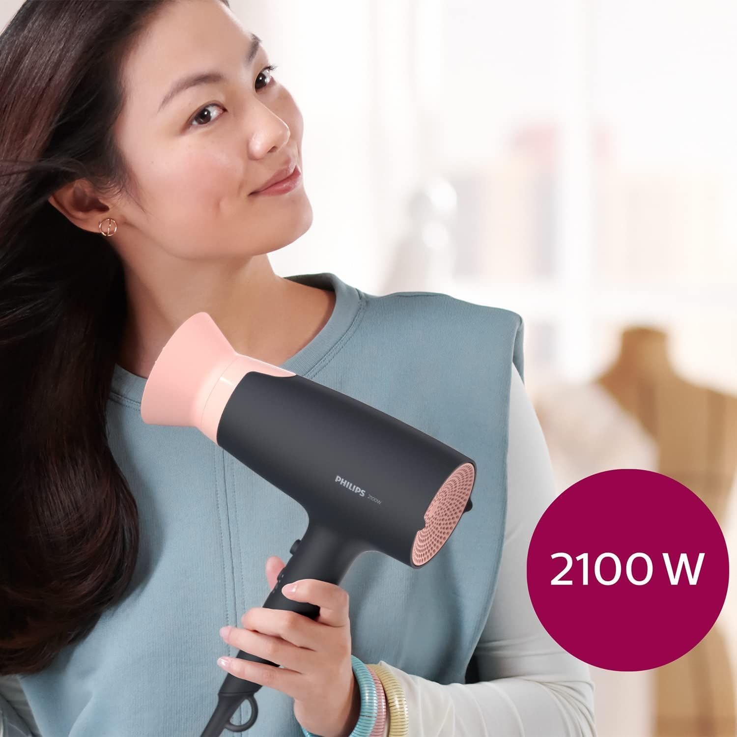 Philips - Sèche-cheveux Série 3000 - 2100W, ionique, 6 vitesses, ThermoProtect, BHD350/10