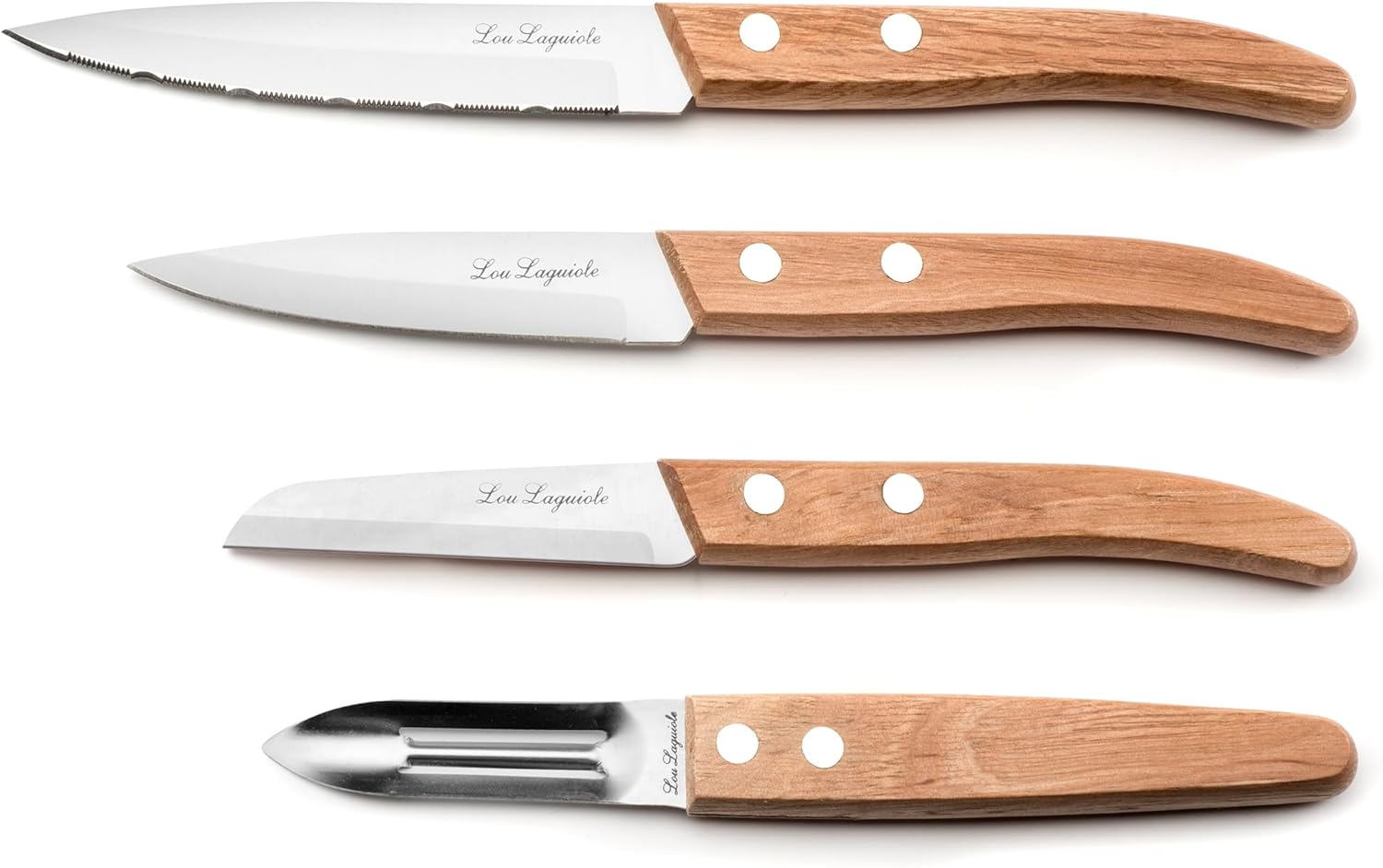 Lou Laguiole - set 4 couteaux petite coutellerie - inox satiné bois clair