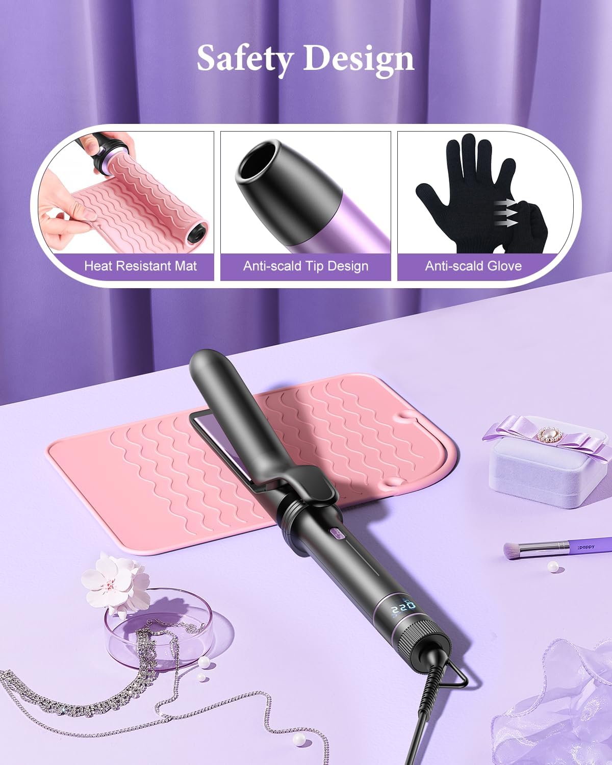 BESTOPE - PRO 5 en 1 - 9 à 25 mm - fer à boucler lisseur brosse, température réglable