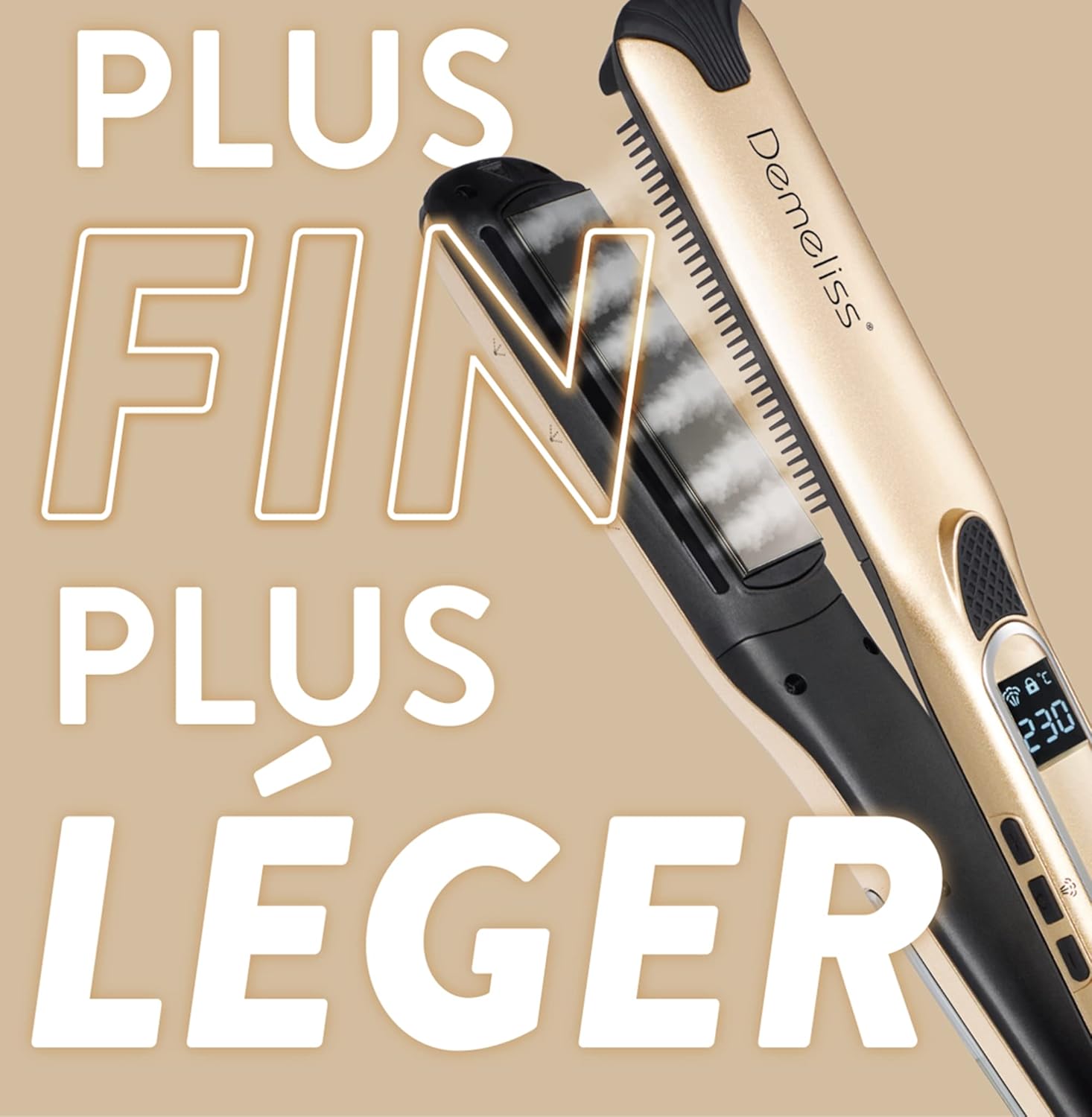 Demeliss - Titanium V2.0 - plaques fines, vapeur puissante, 2en1 lisseur/boucleur