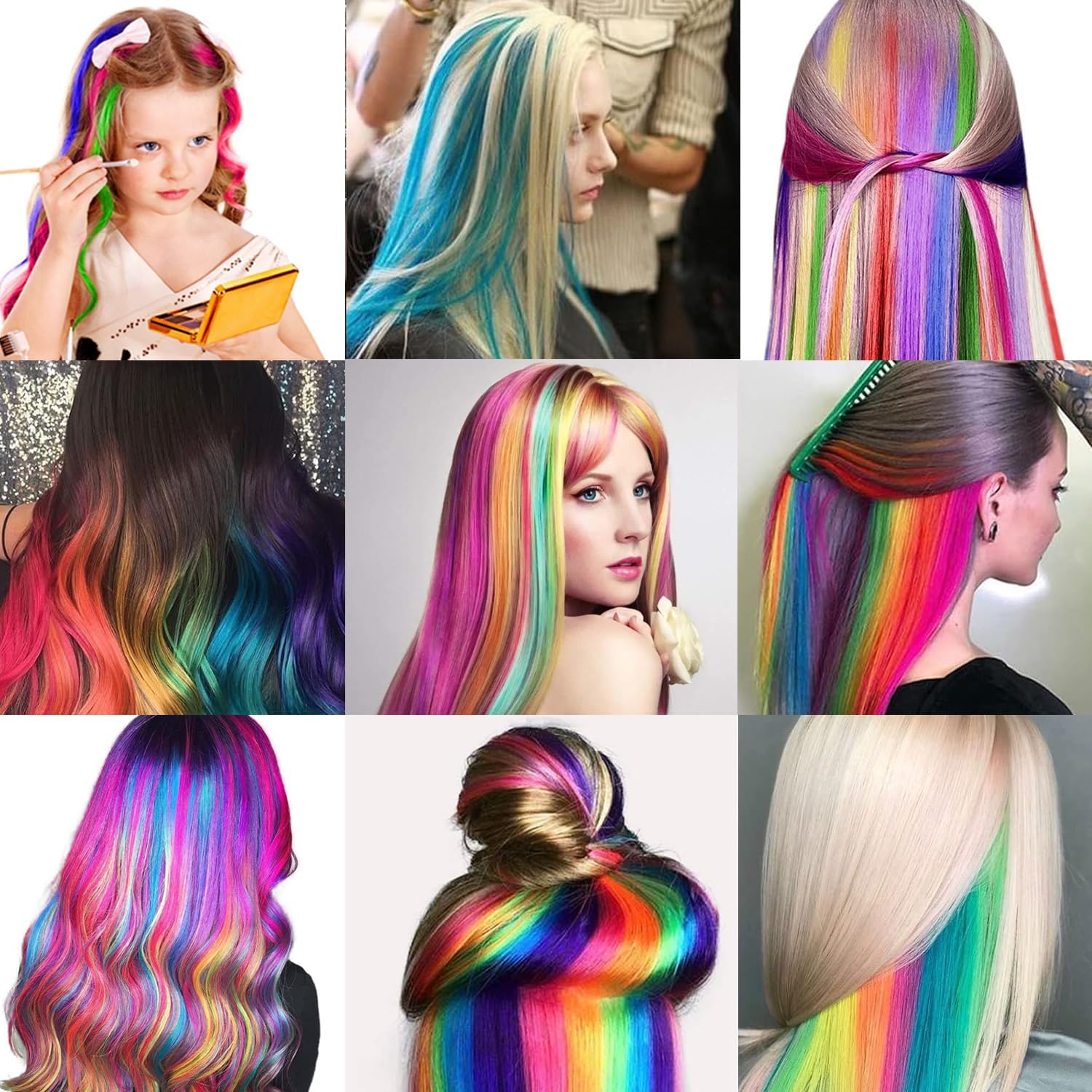 Extensions cheveux - 22 pièces, clips, mèches colorées, 50cm, festival