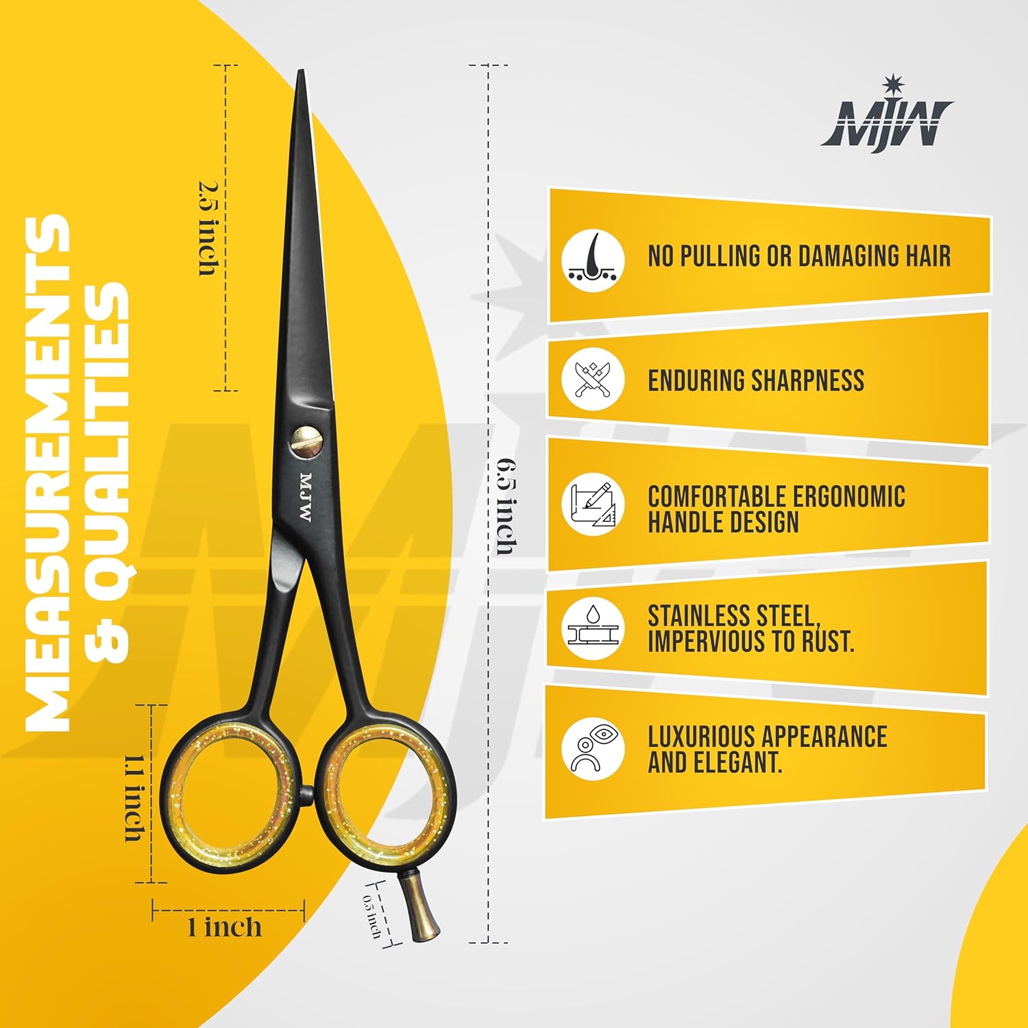MJW - Ciseaux de coiffure pro série classique - 6,5'' - inox, coupe barbe et moustache
