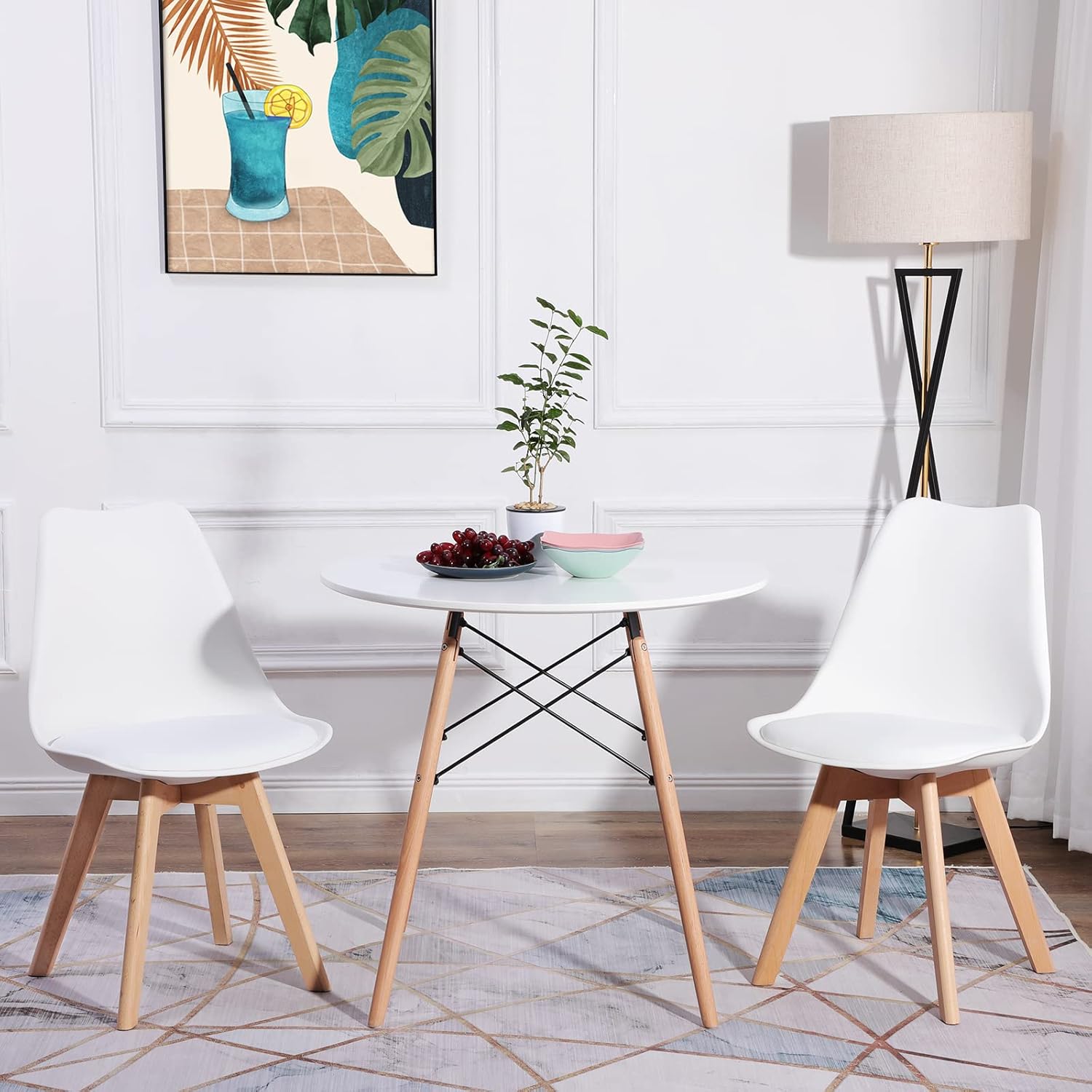 EGGREE - lot de 2 chaises rétro - bois hêtre - assise rembourrée, blanc